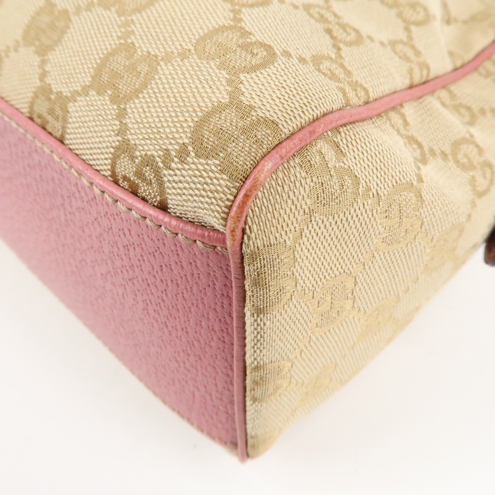 GUCCI GG Canvas Leather Mini Boston Bag Beige Pink 152457 Used