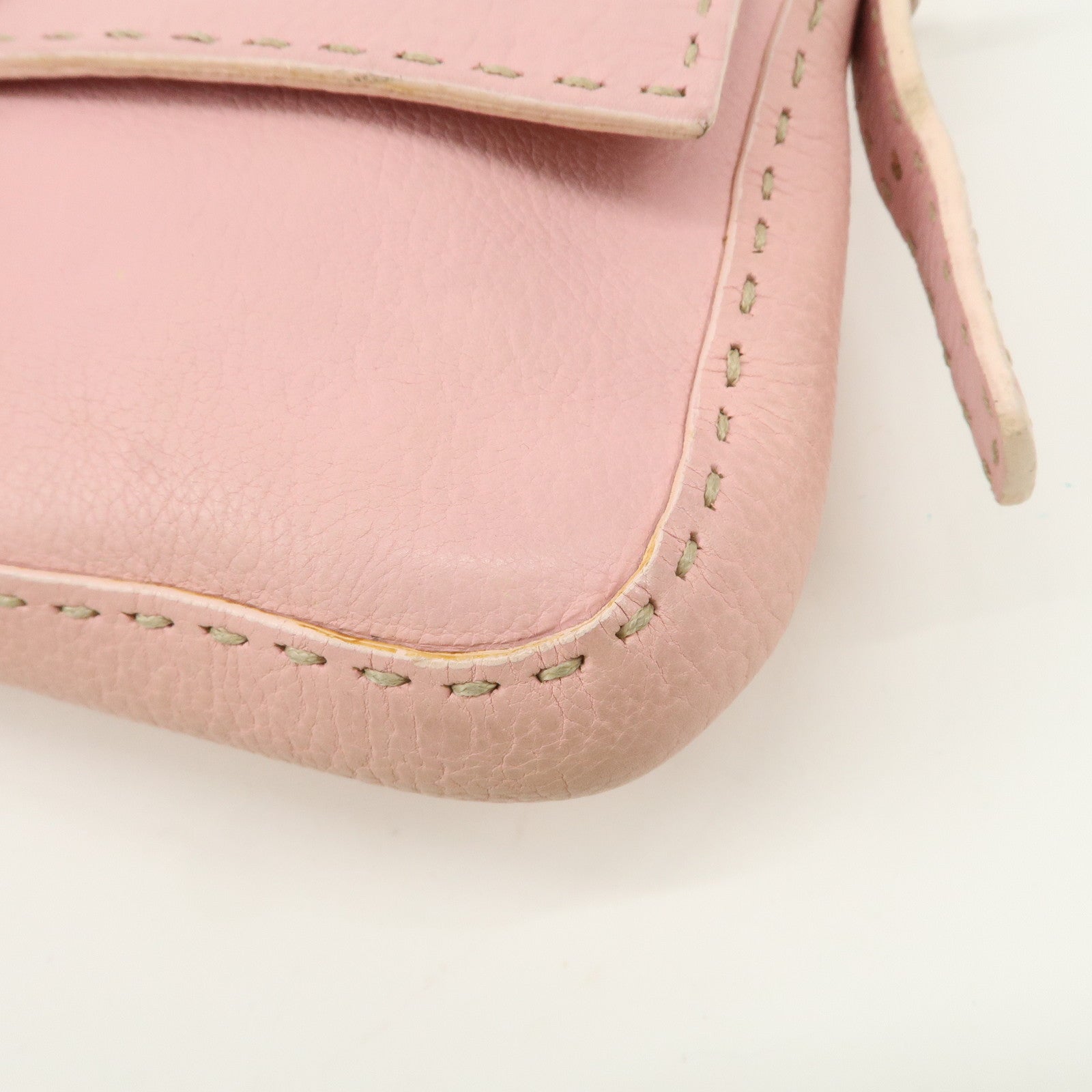 FENDI Selleria Mamma Baguette Leather Shoulder Bag Pink 8BR101 Used