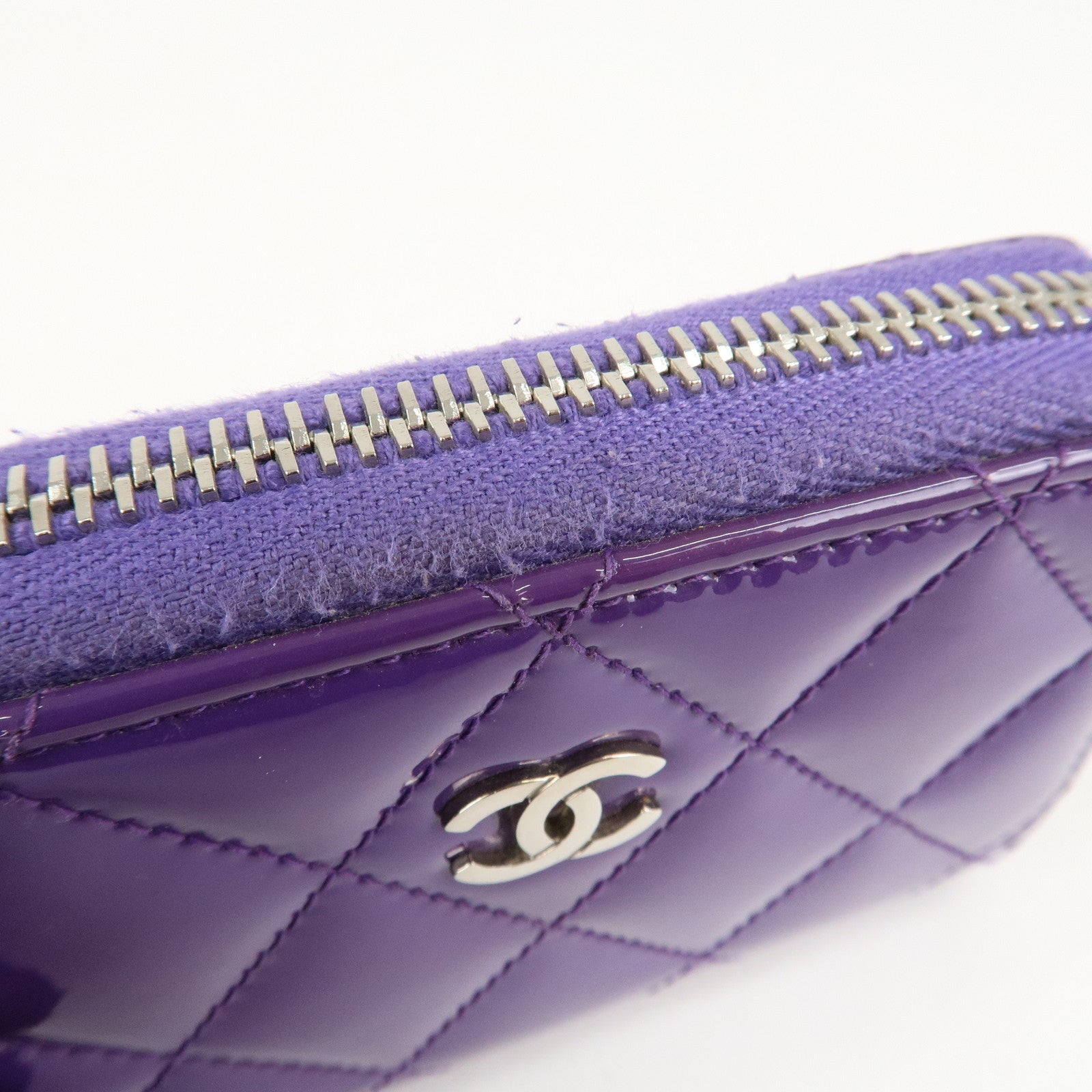 CHANEL Matelasse Patent Leather Card Case Coin Case Purple Used