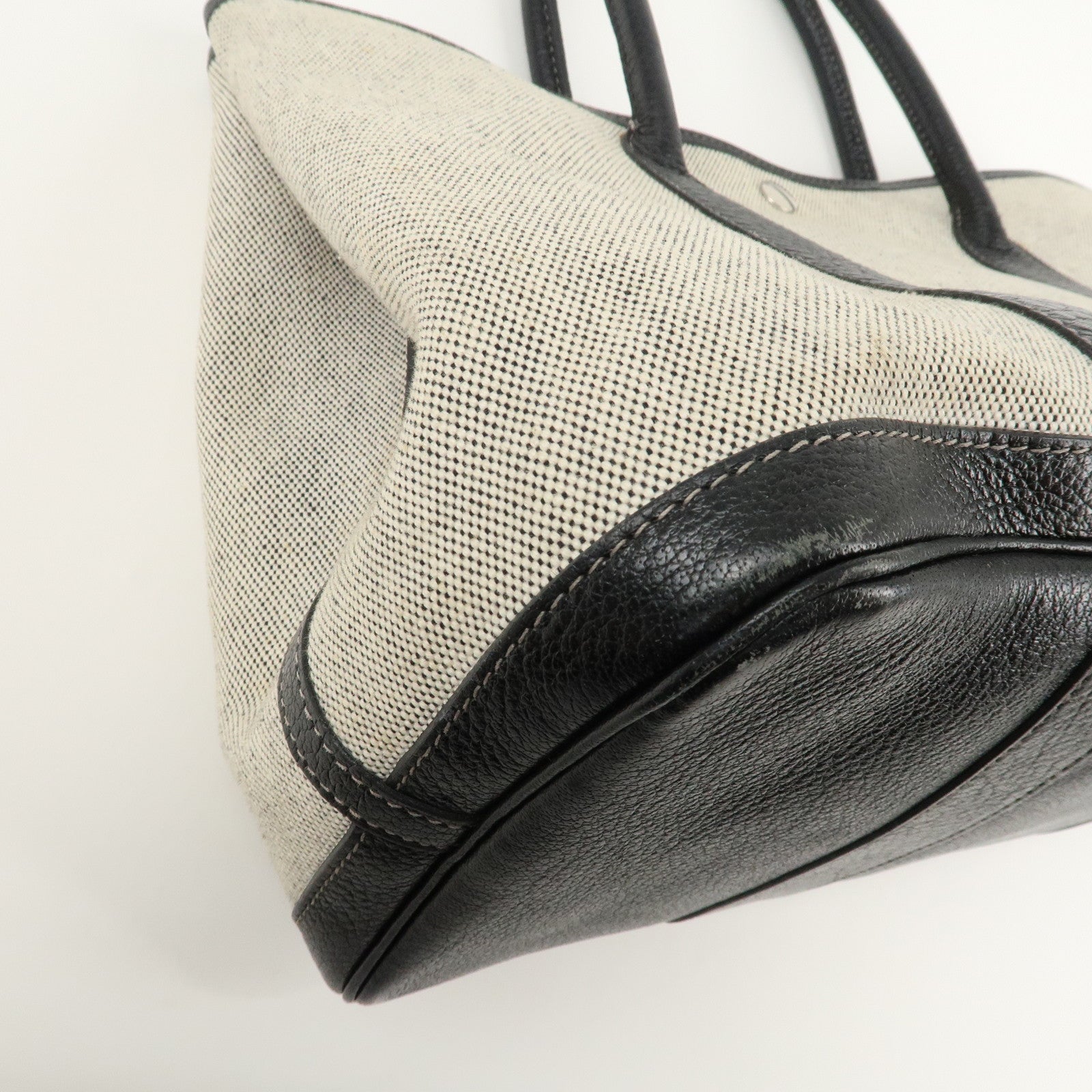 HERMES Garden Party Toile Ash Leather PM H Stamped Tote Bag Used