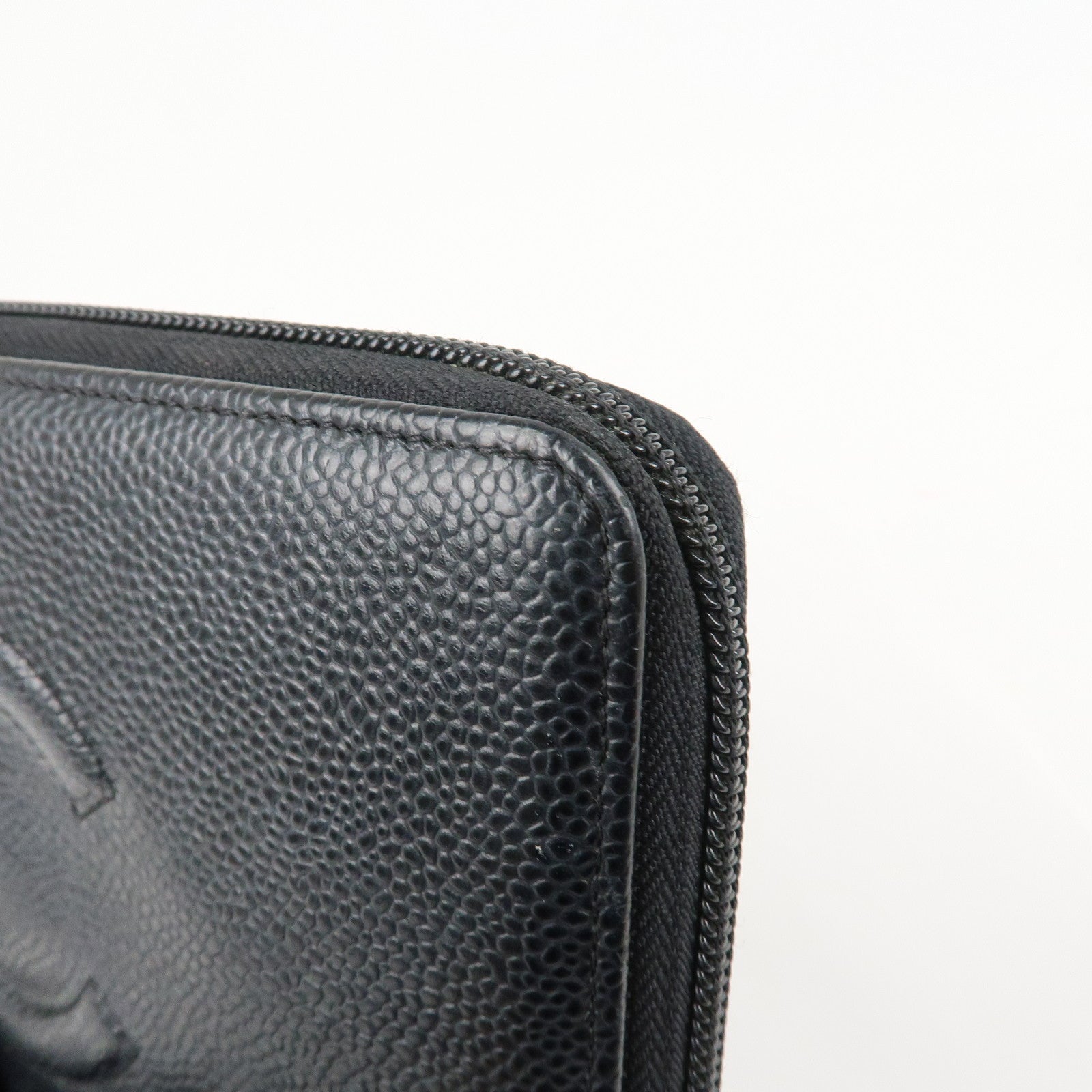 CHANEL COCO Mark Caviar Skin Zippy Long Wallet Black A50071 Used