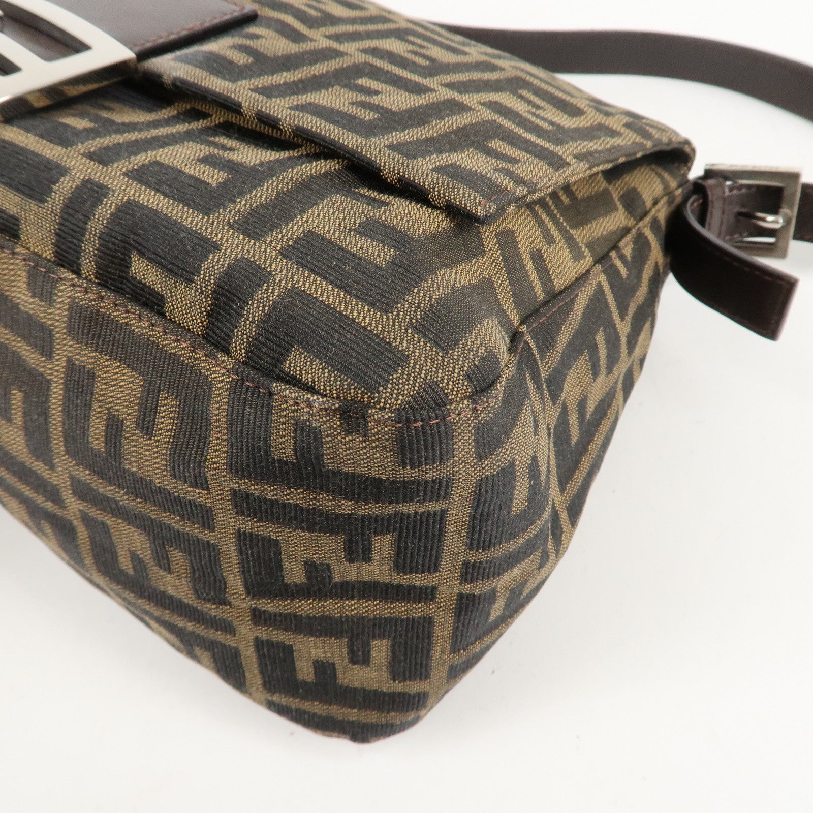 FENDI Mamma Baguette Zucca Canvas Leather Shoulder Bag 26325 Used