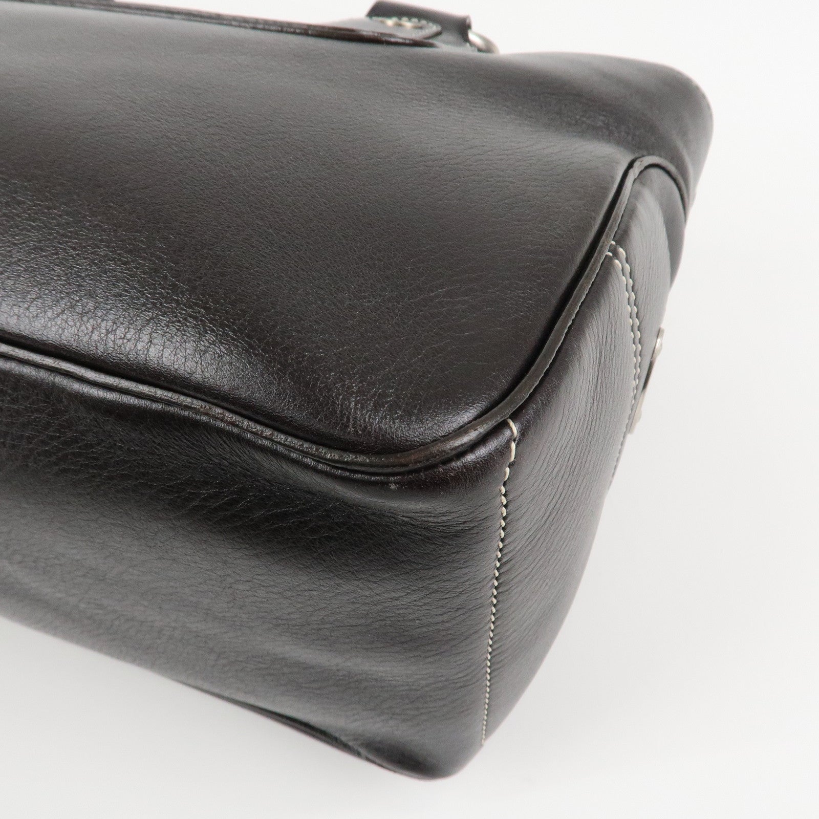 CELINE Leather Boogie Bag Hand Bag Tote Bag Dark Brown Used