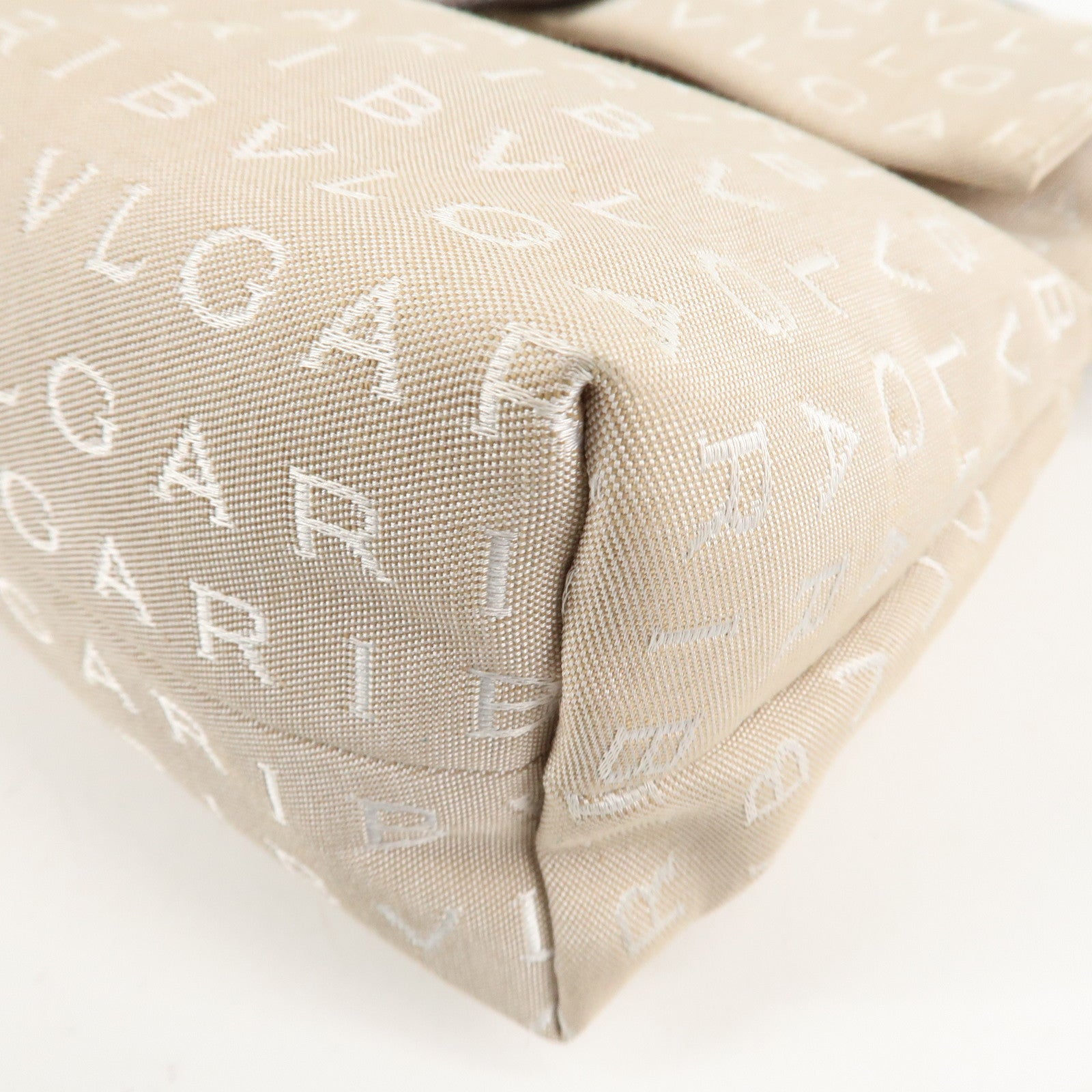 BVLGARI Logo Mania Canvas Leather Hand Bag Shoulder Bag Beige Used