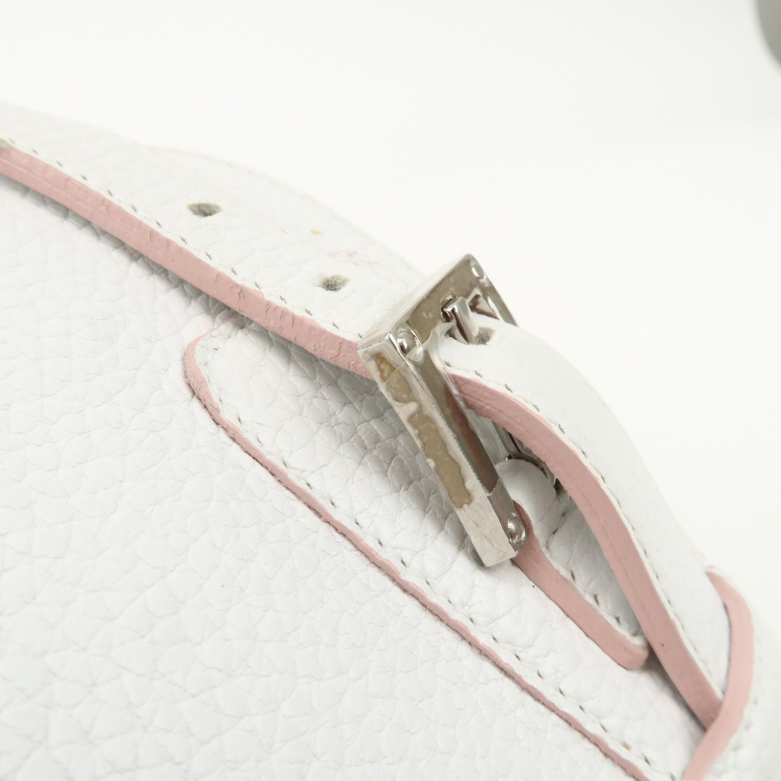 LOEWE Leather Senda Boston Bag Hand Bag White Used