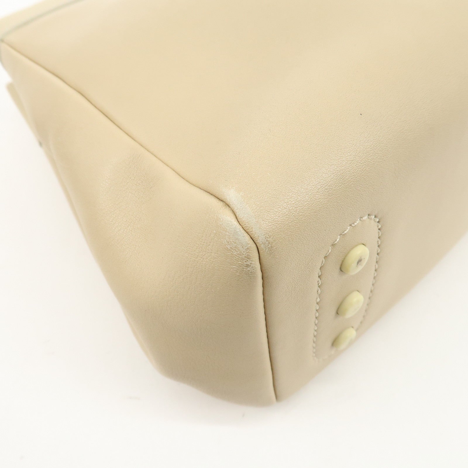 TOD'S Logo Leather Tote Bag Hand Bag Beige Cream Used
