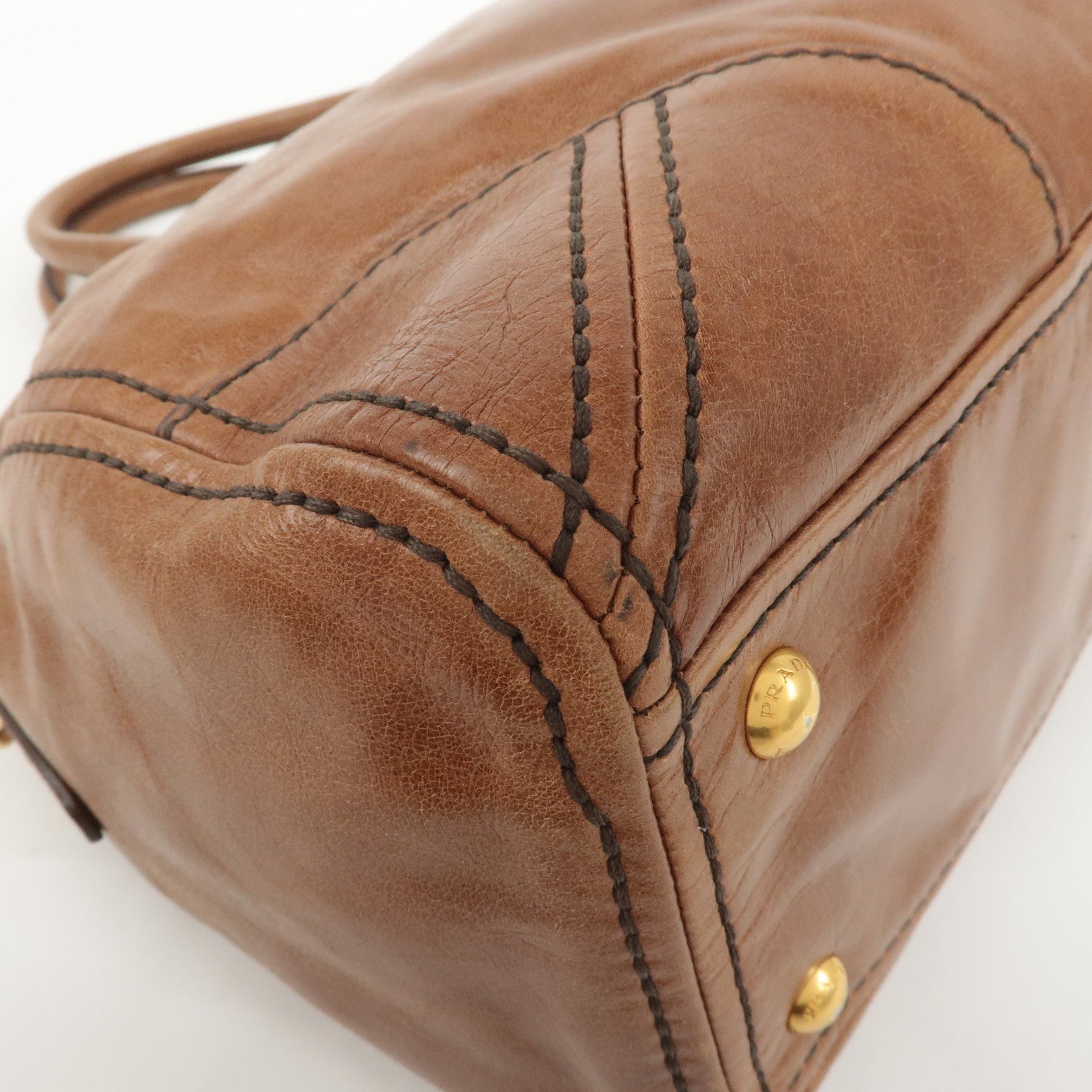 PRADA Logo Leather 2way Hand Bag Shoulder Bag Brown BL0727 Used