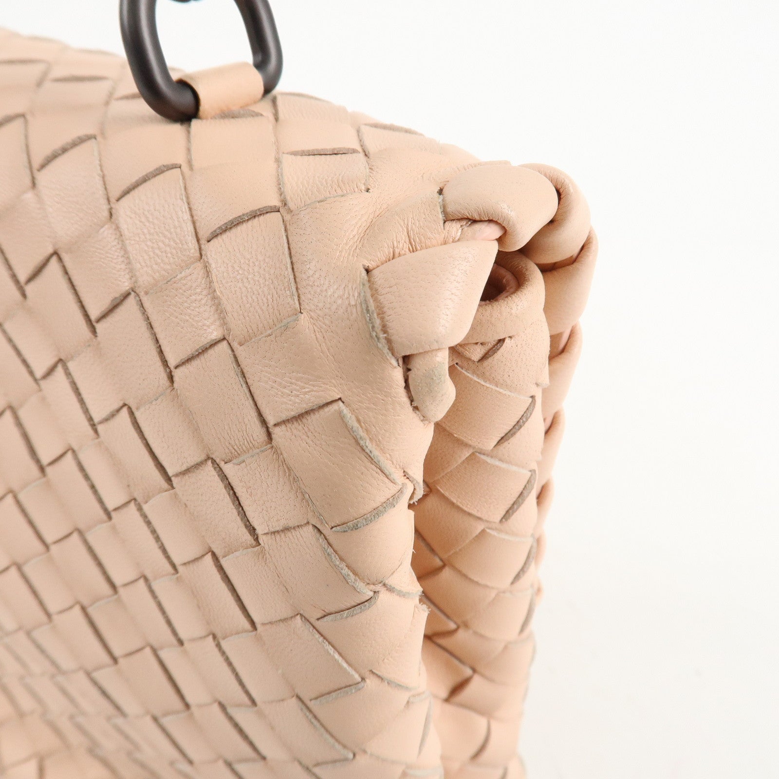 BOTTEGA VENETA Intrecciato Leather Chain Shoulder Bag Pink Beige Used