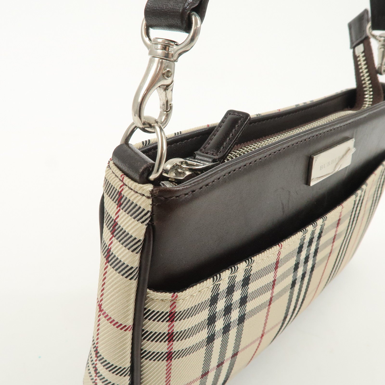 BURBERRY Canvas Leather Shoulder Bag Silver Hardware Used