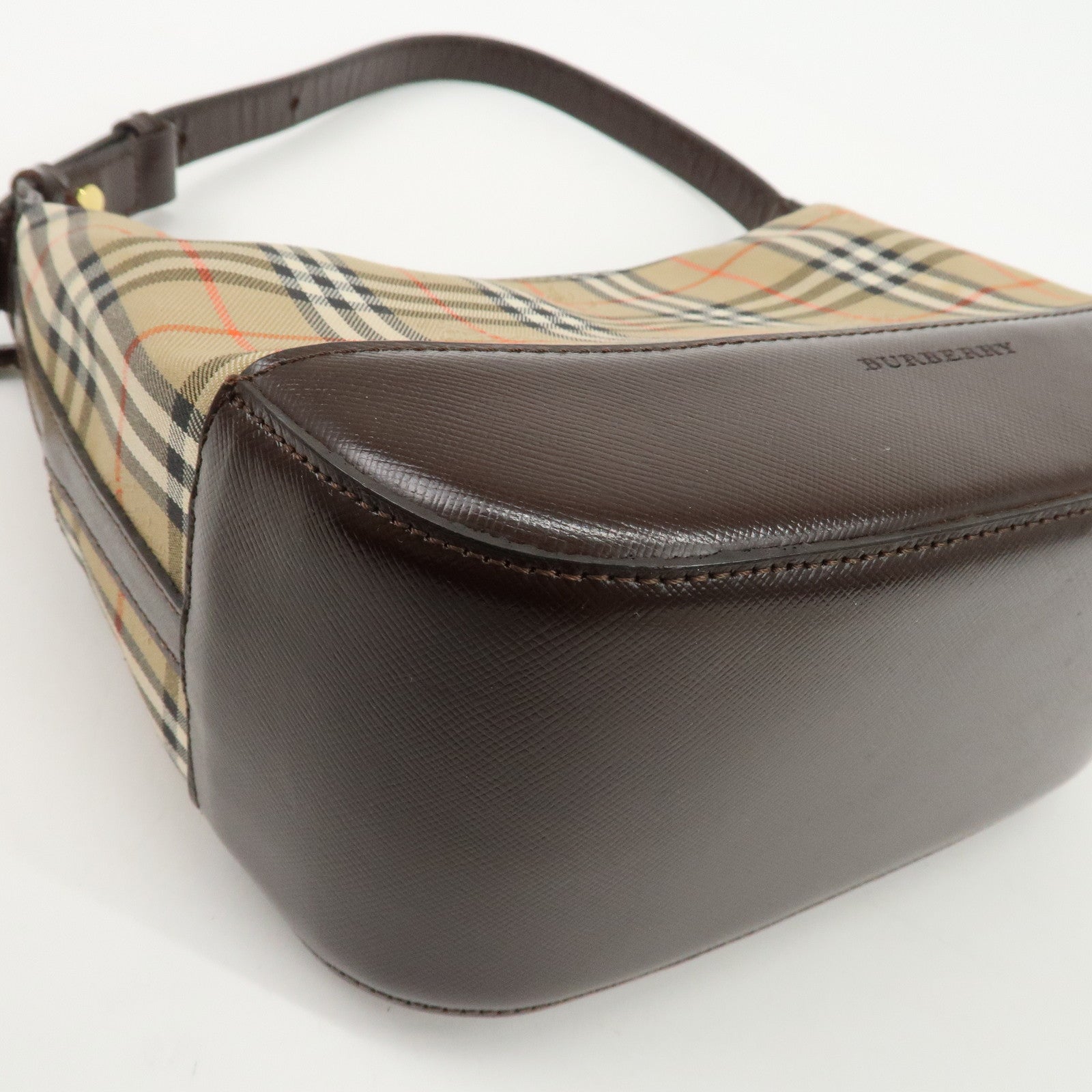 BURBERRY Nylon Leather Nova Plaid Shoulder Hand Bag Beige Black Used