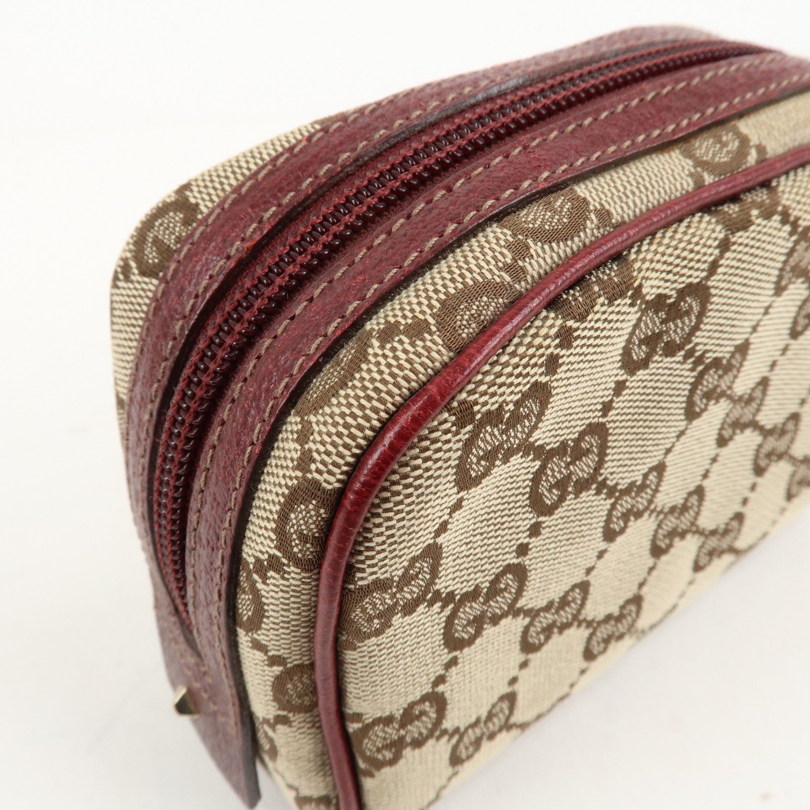 GUCCI GG Canvas Cosmetic Pouch Beige Bordeaux 120978 Used