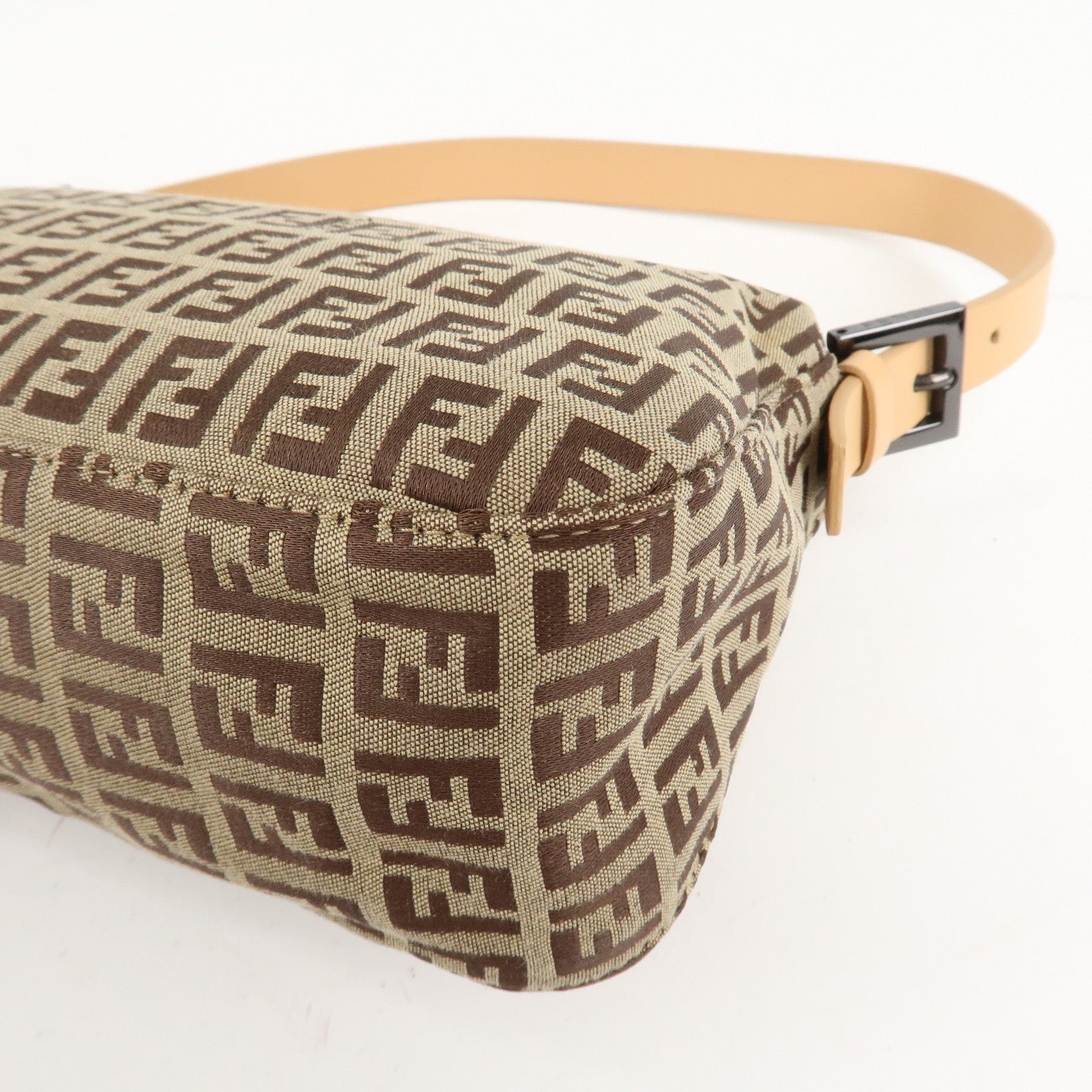 FENDI Zucchino Canvas Leather Shoulder Bag Beige 8BR003 Used