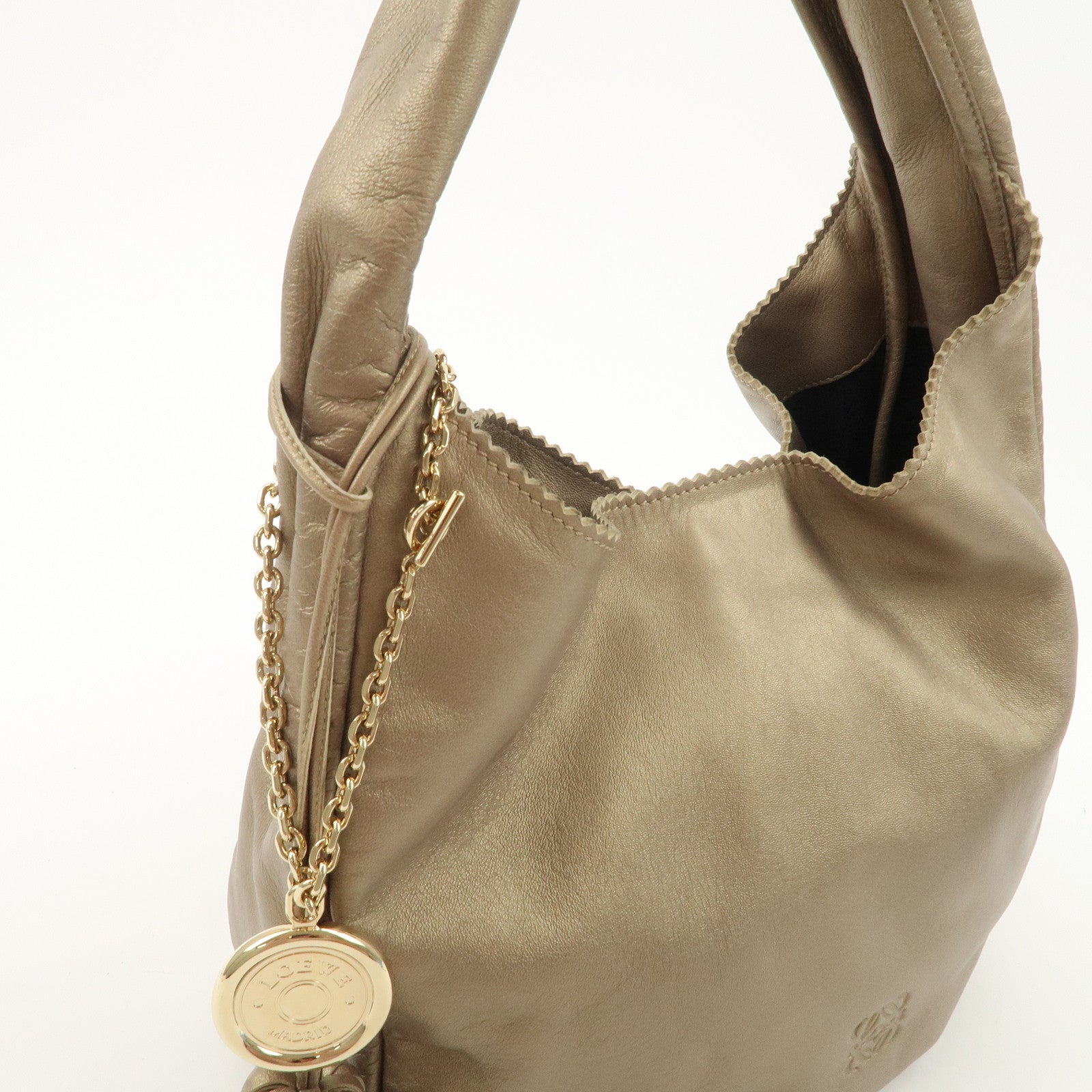 LOEWE Leather Viento One Shoulder Bag Gold Used