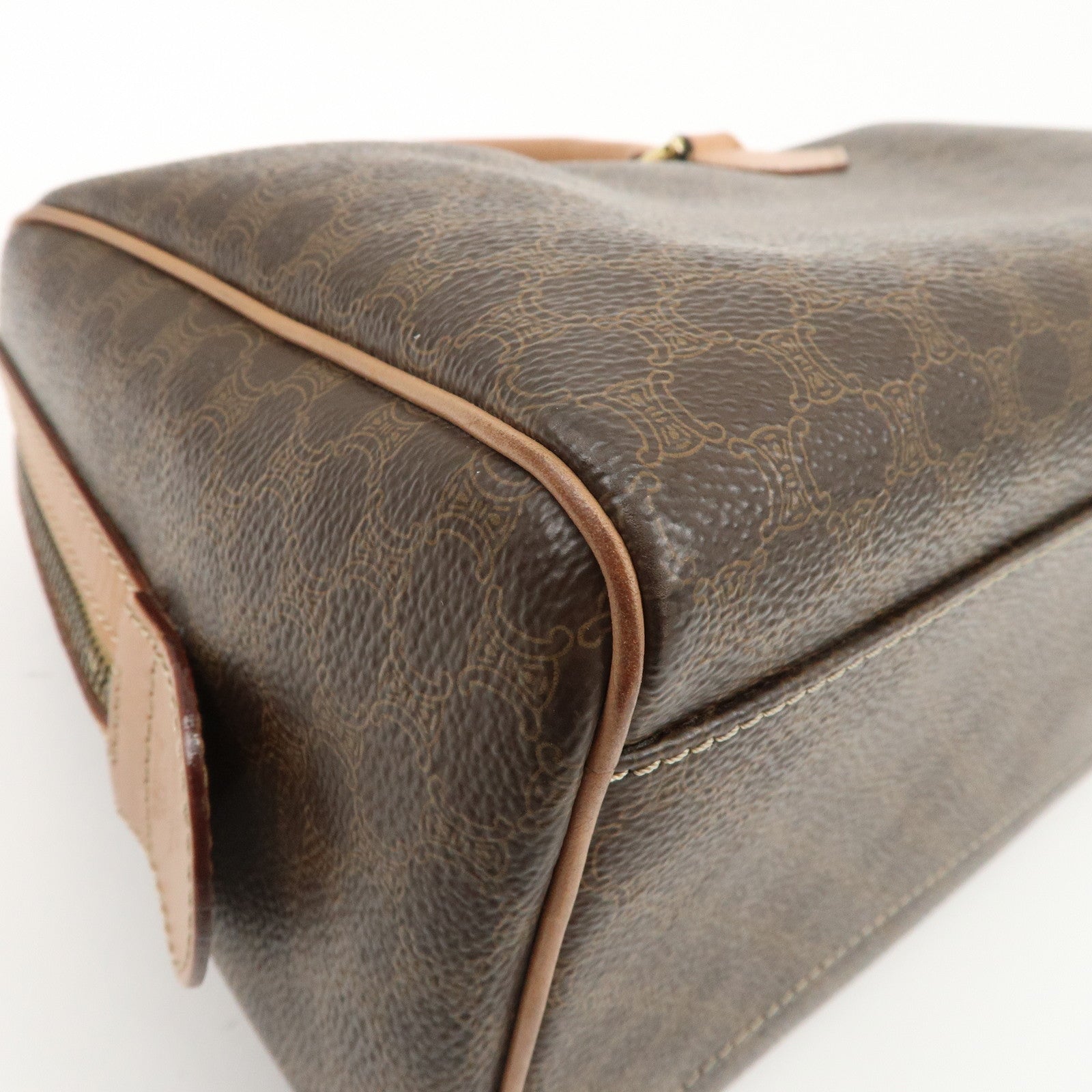 CELINE Macadam PVC Leather Boston Bag Hand Bag Brown Used