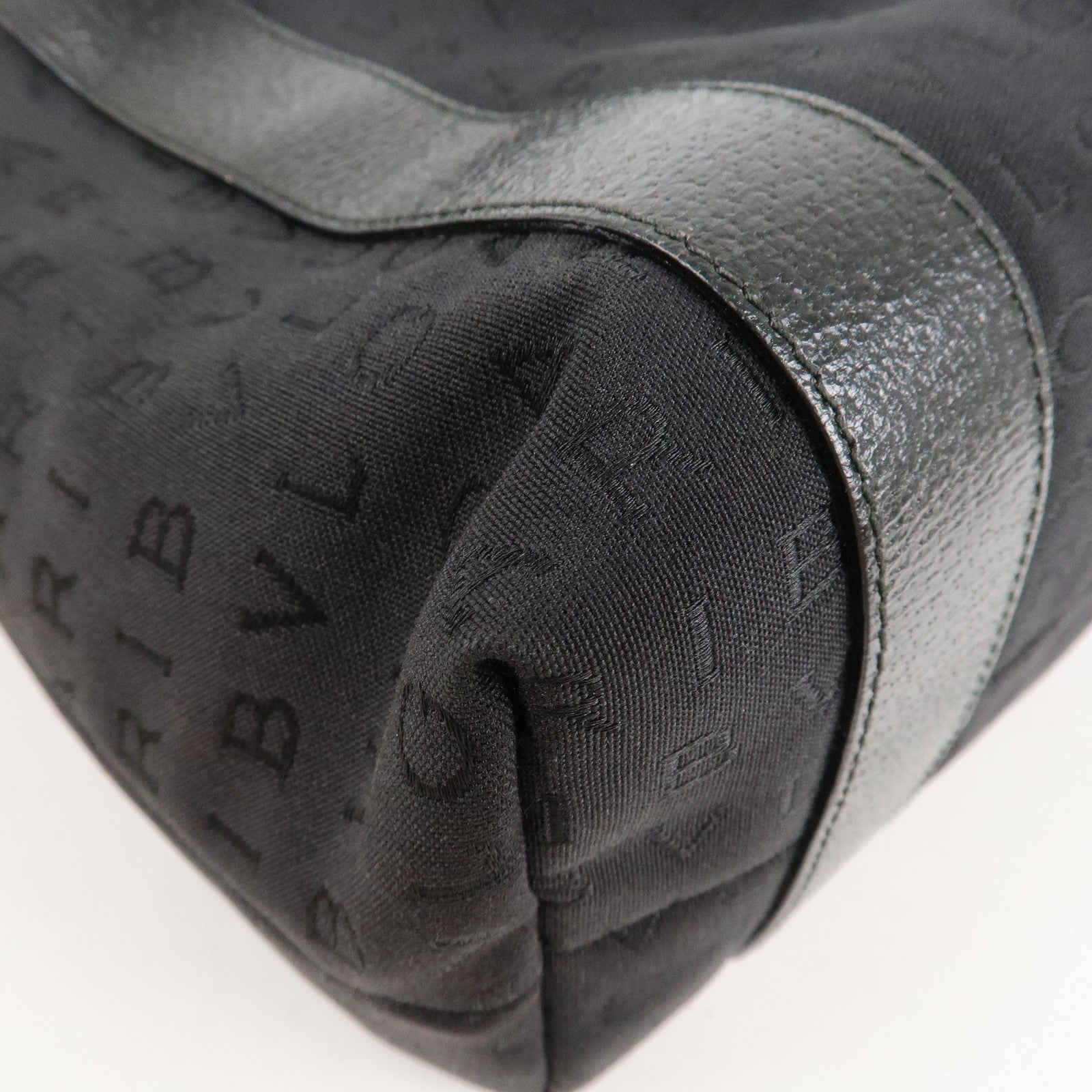 BVLGARI Lettere Logo Mania Nylon Leather Tote Bag Black Used