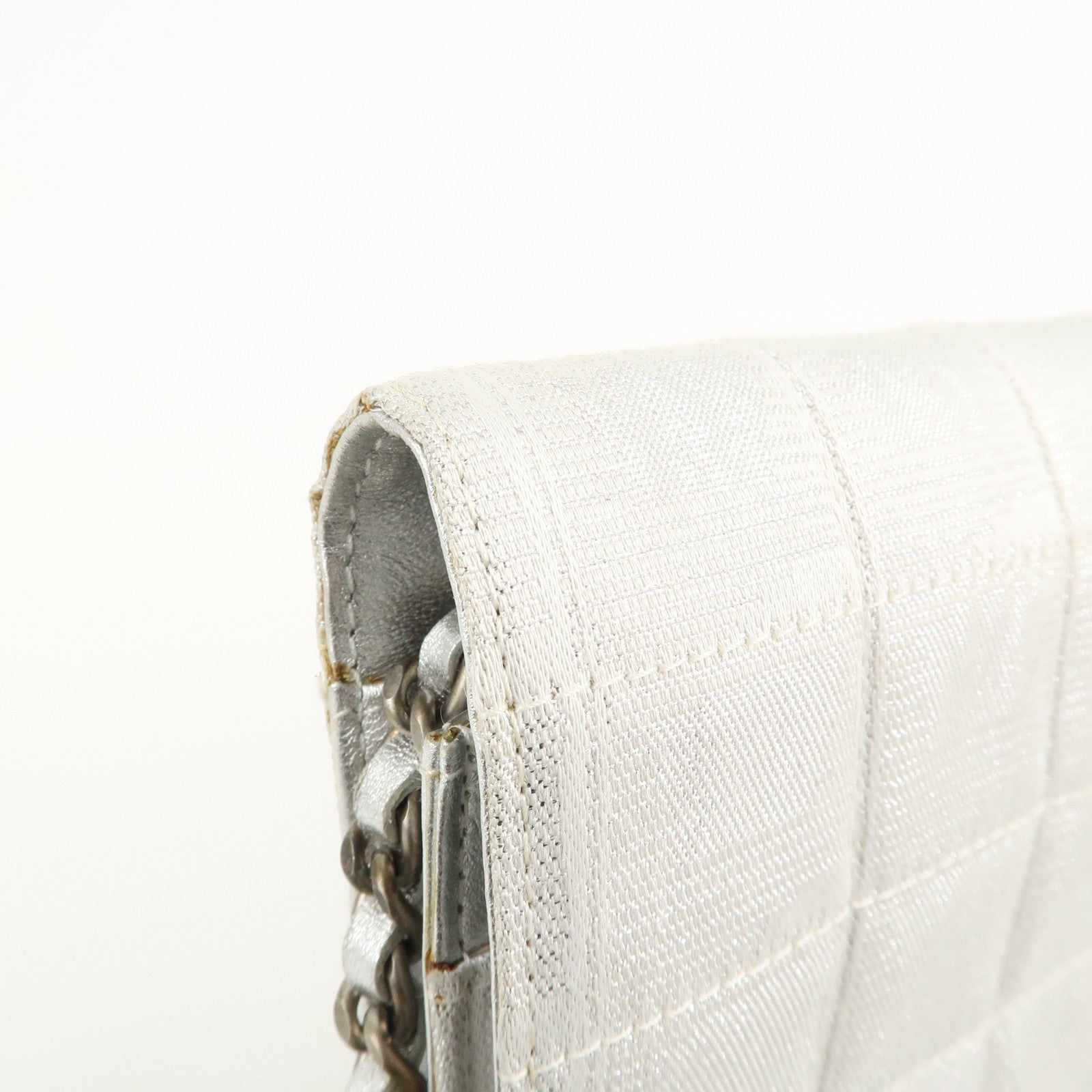 Chanel New Travel Line Nylon Jacquard Leather Chain Wallet A15772 Used