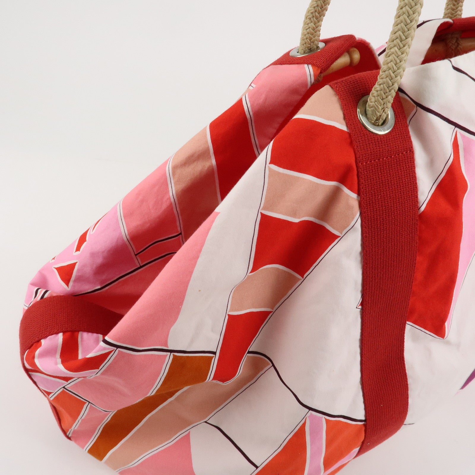 HERMES Cotton Beach Bag Cabas Drapeaux au vent Pink Used