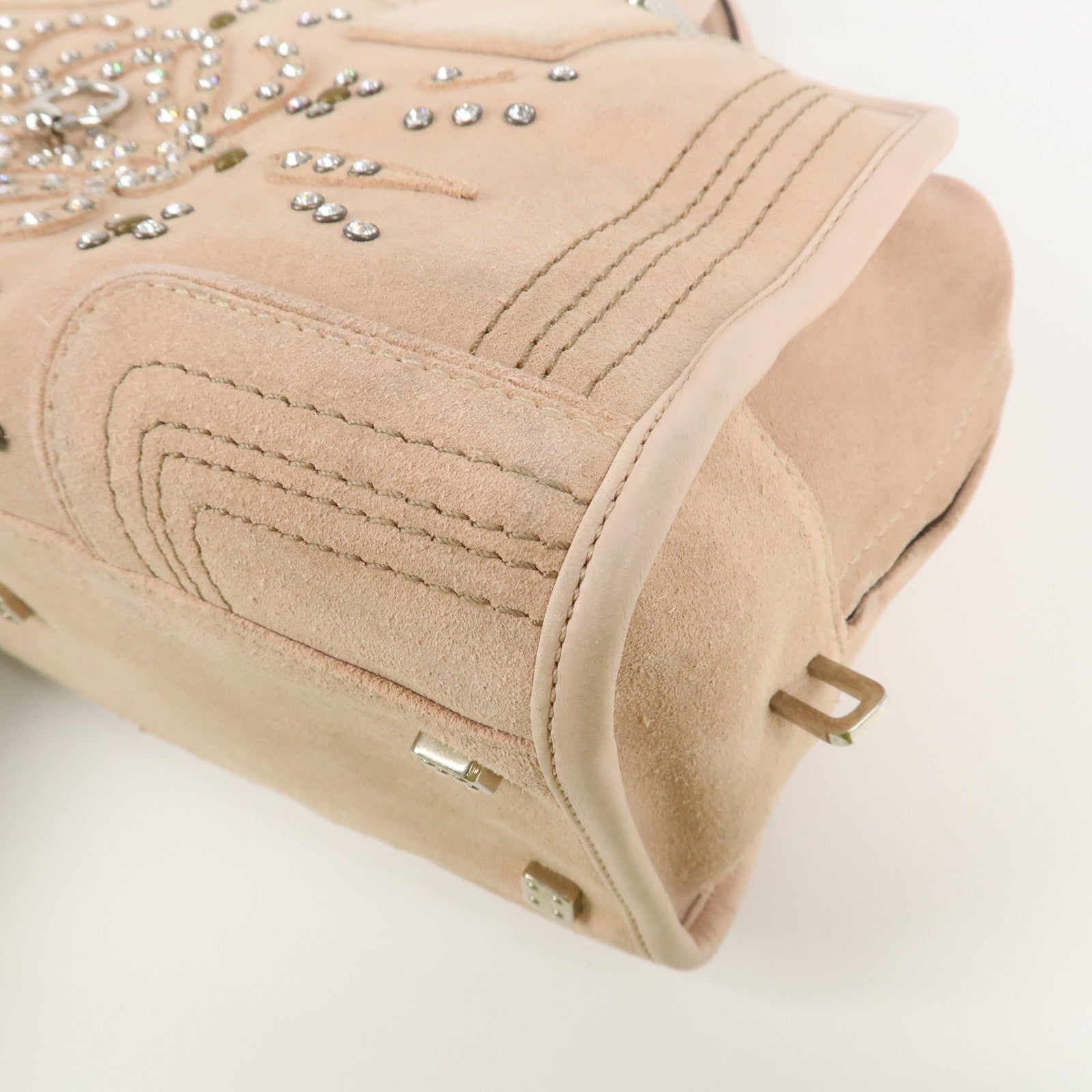 LOEWE Suede Amazona 28 Bijou Hand Bag Beige Pink Silver Hardware Used