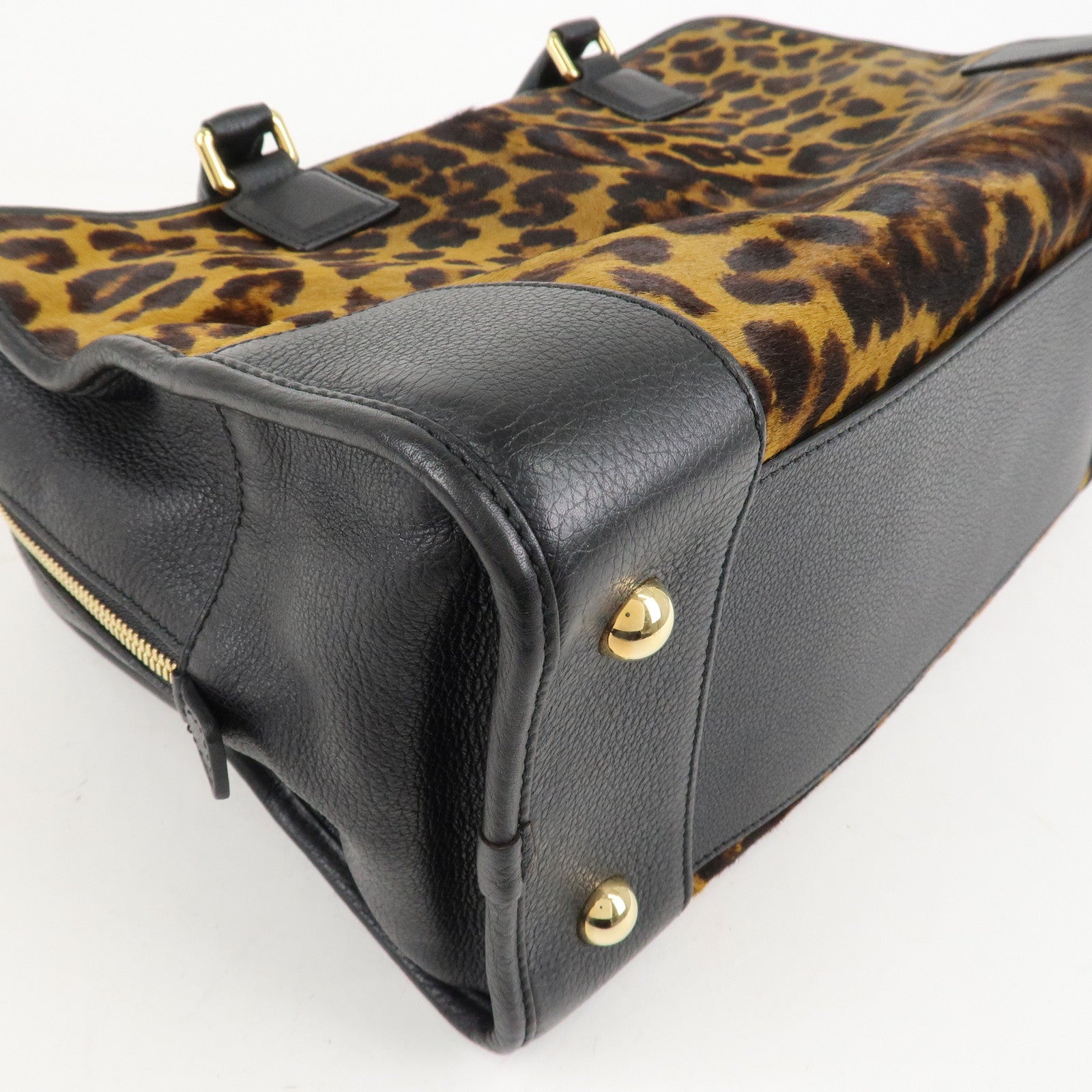 LOEWE Unborn Calf Leather Amasona 36 Hand Bag Brown Black Used