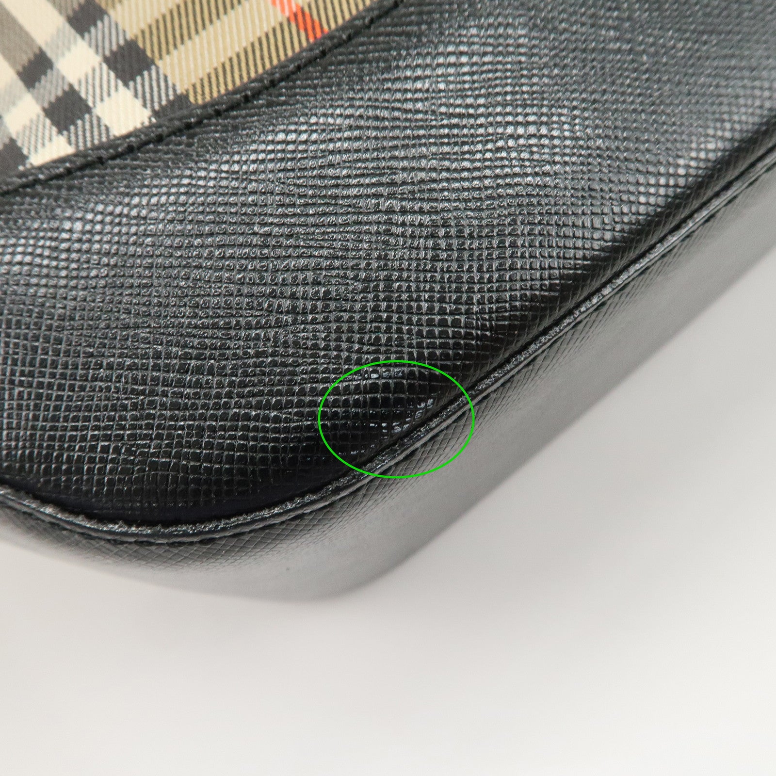 BURBERRY Nova Plaid Canvas Leather Shoulder Bag Hand Bag Black Used