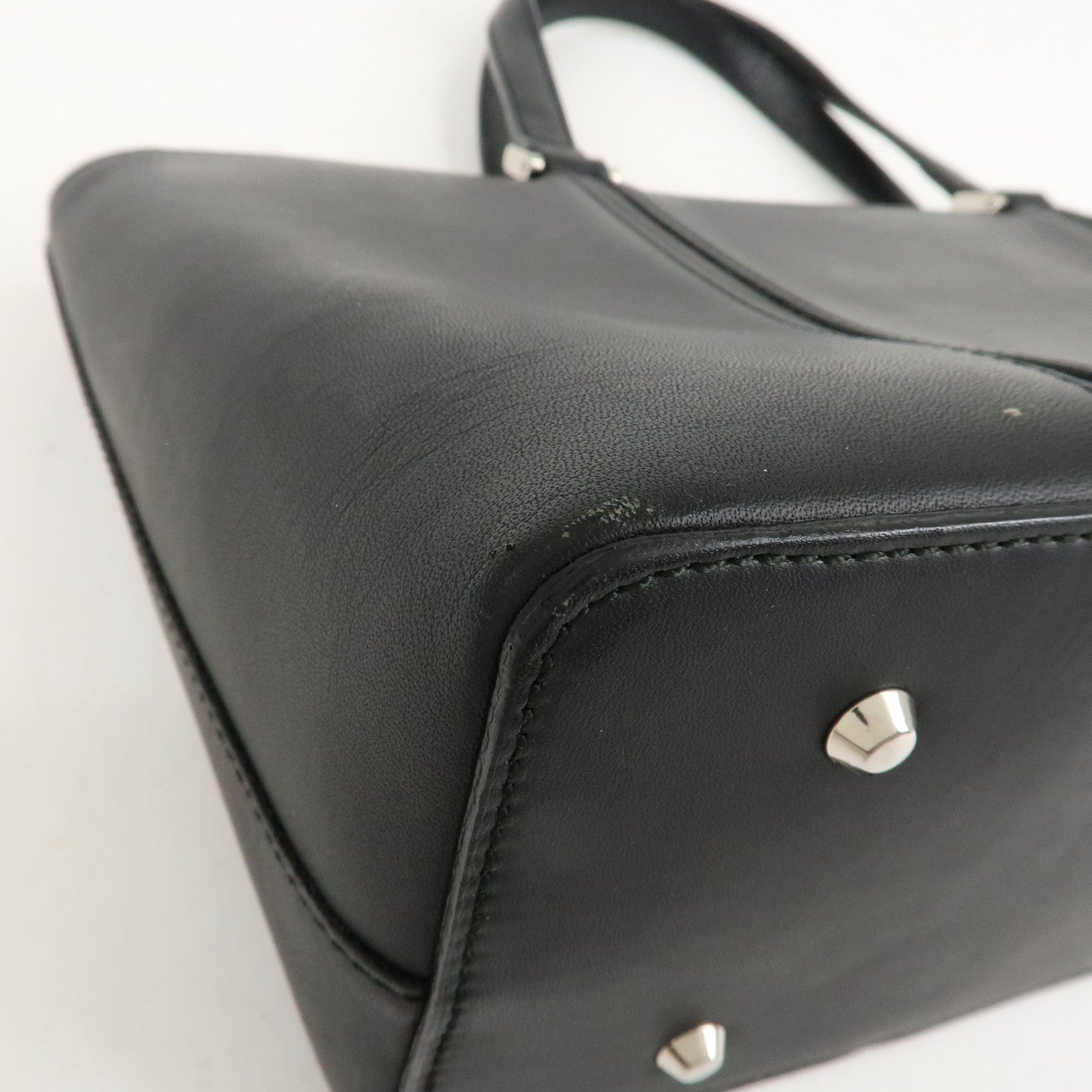 BURBERRY Leather Tote Bag Hand Bag Black Silver Hardware Used