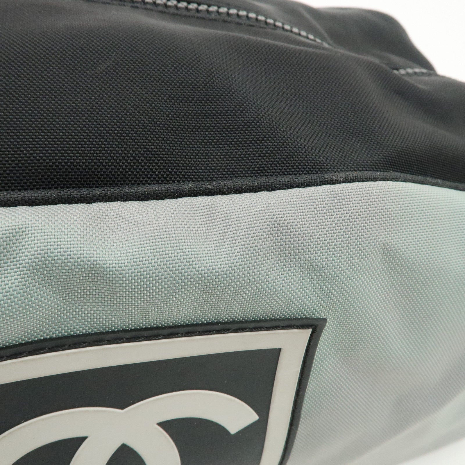 CHANEL Sportsline Nylon Canvas Shoes Bag Hand Bag Black Gray Used