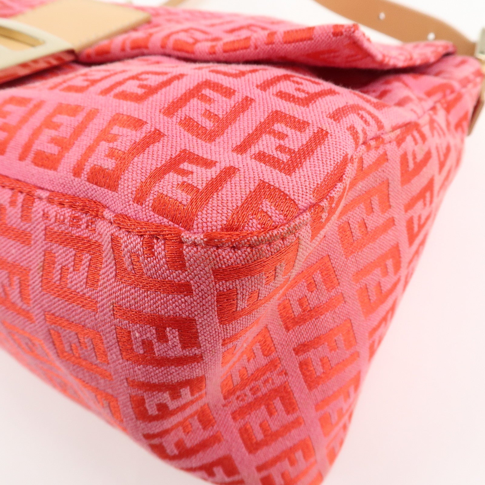 FENDI Mamma Baguette Zucchino Canvas Leather Shoulder Bag 8BR001 Used