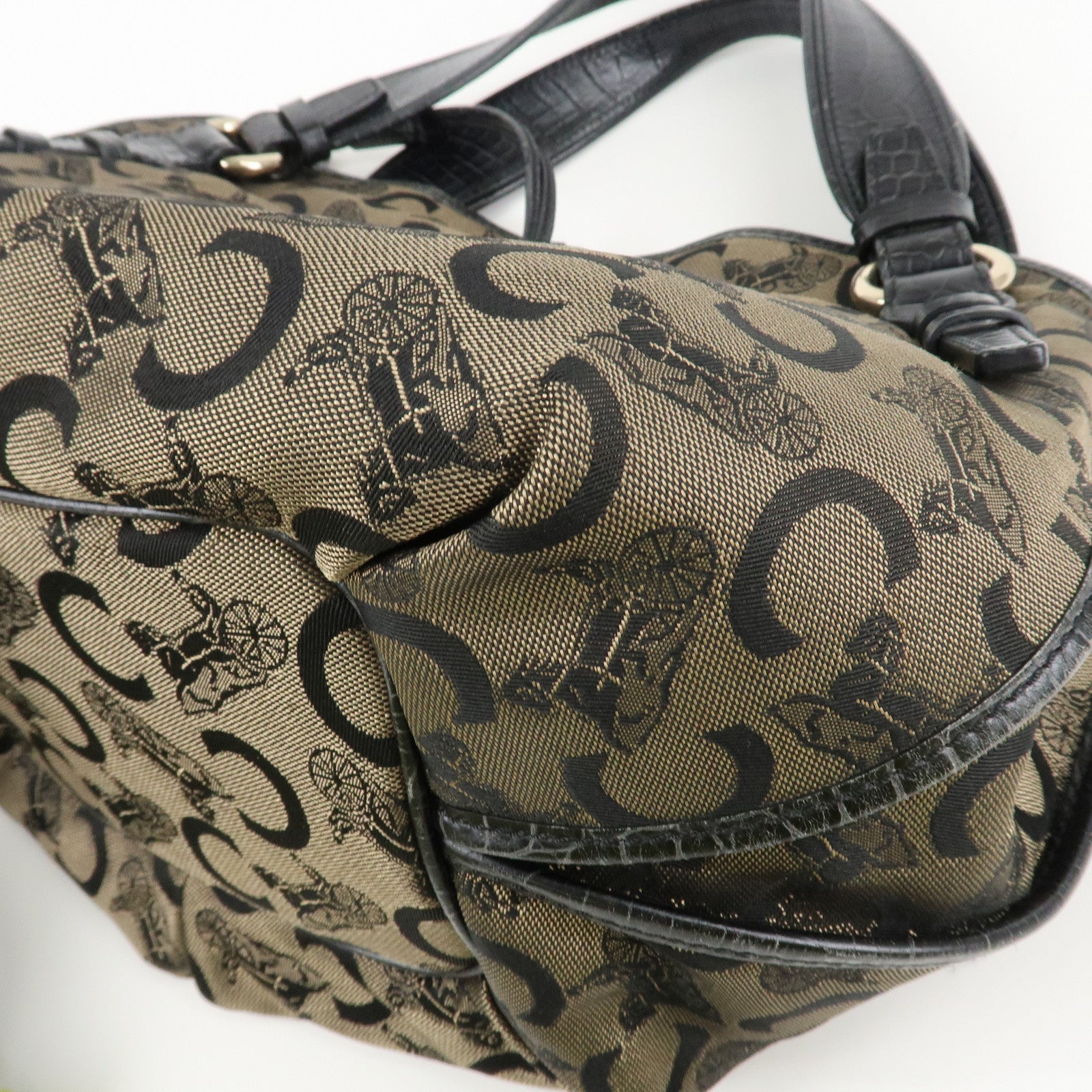 CELINE C Macadam Canvas Embossed Leather Bittersweet Shoulder Bag Used