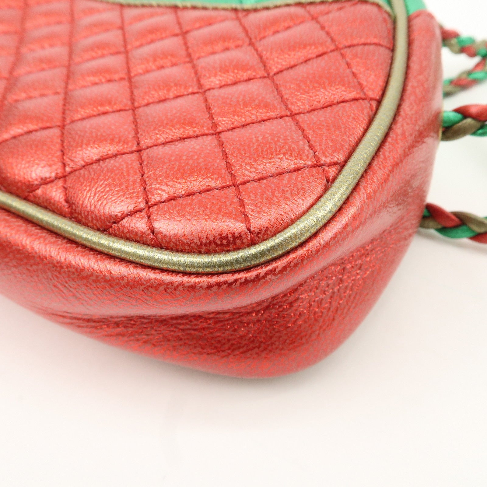 GUCCI Laminate Quilting Leather Shoulder Bag Green Red Gold 534951 Used