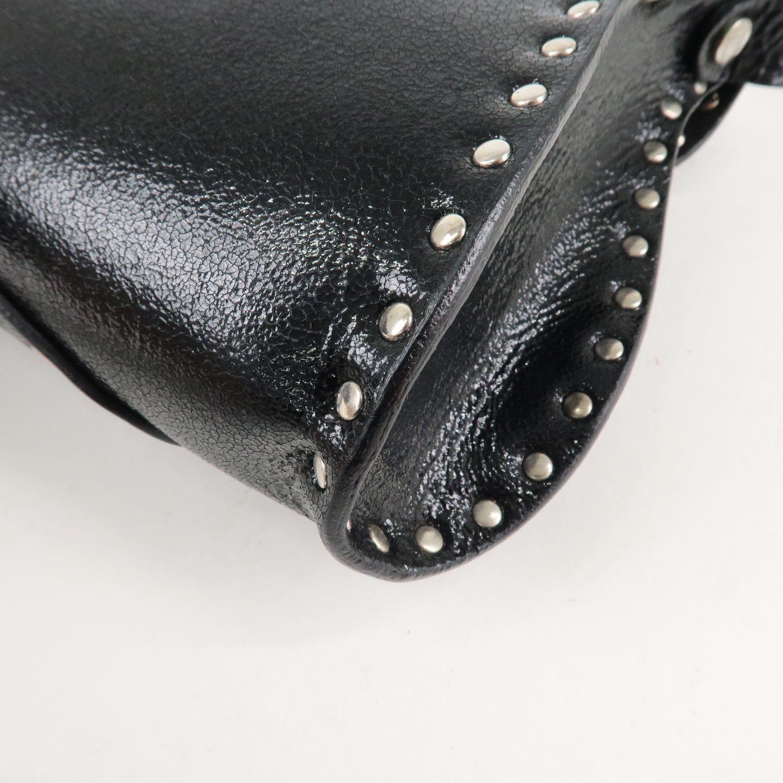 CELINE Leather Studs Shoulder Bag Hand Bag Black Silver HDW Used
