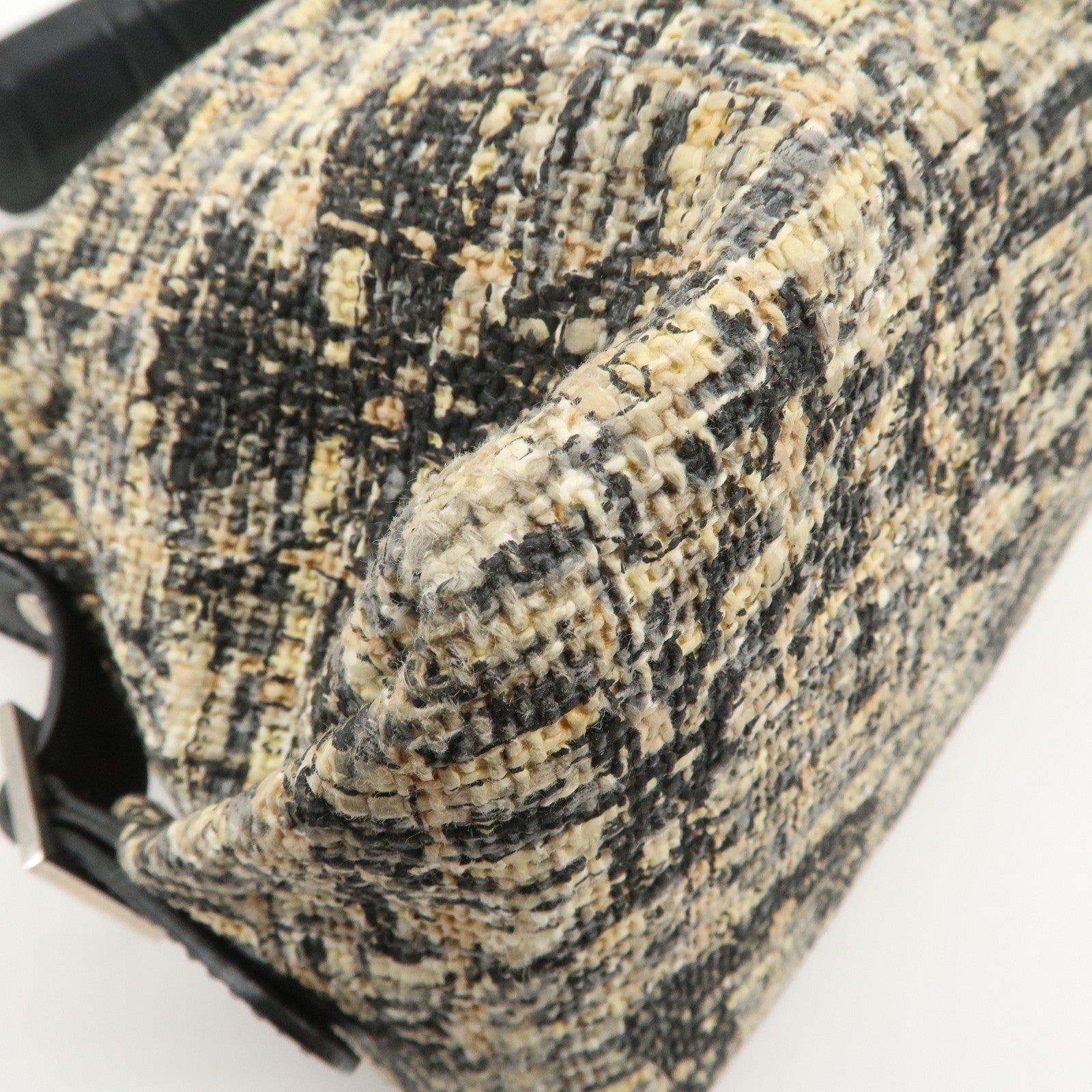 CHANEL Tweed Leather Shoulder Bag Hand Bag Black Beige Used