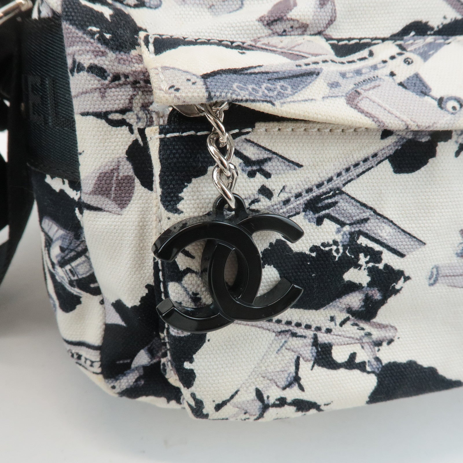 CHANEL Airline Canvas Leather Shoulder Bag Airplane Pattern Used