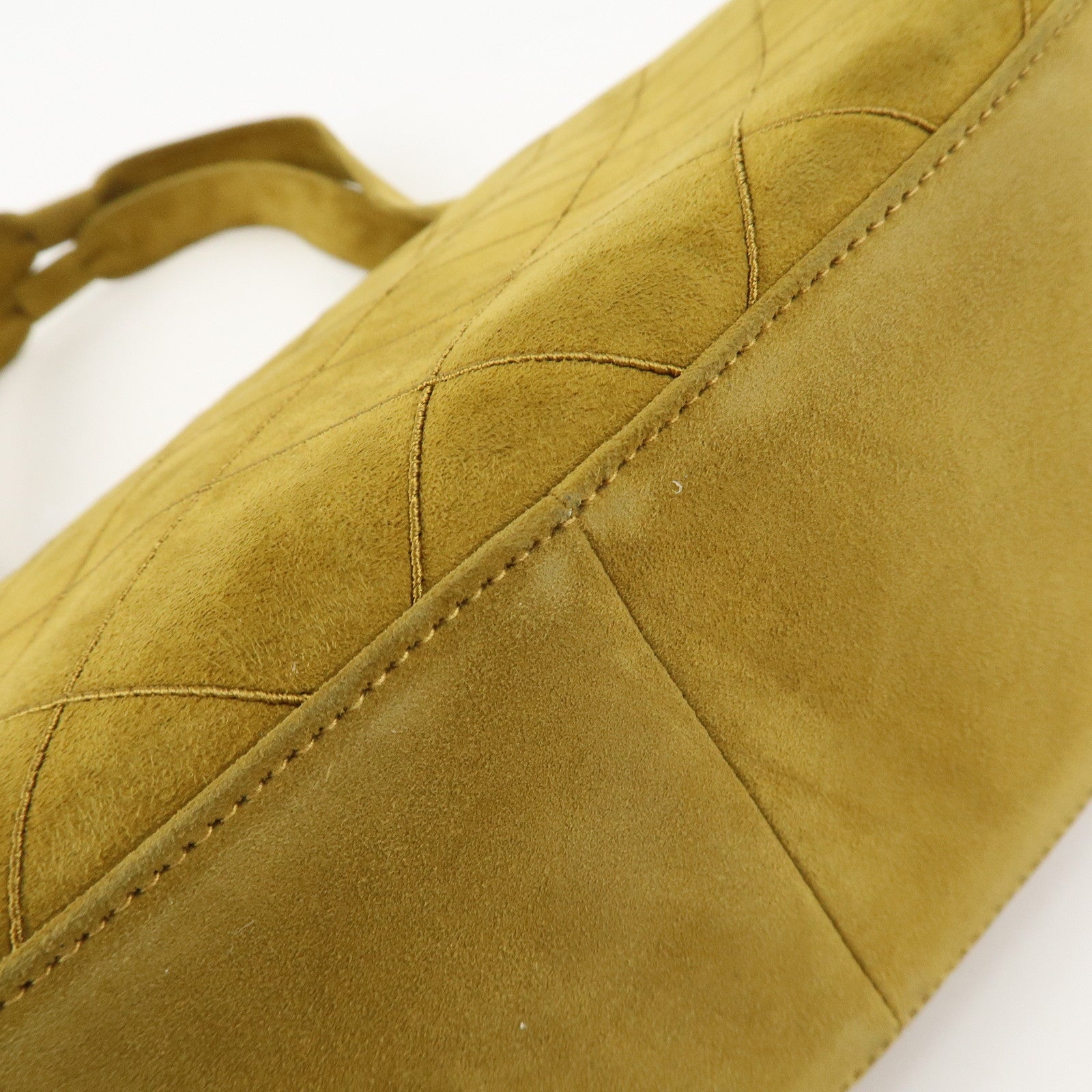 CHANEL Suede Shoulder Bag Hand Bag Mustard Gold Hardware Used