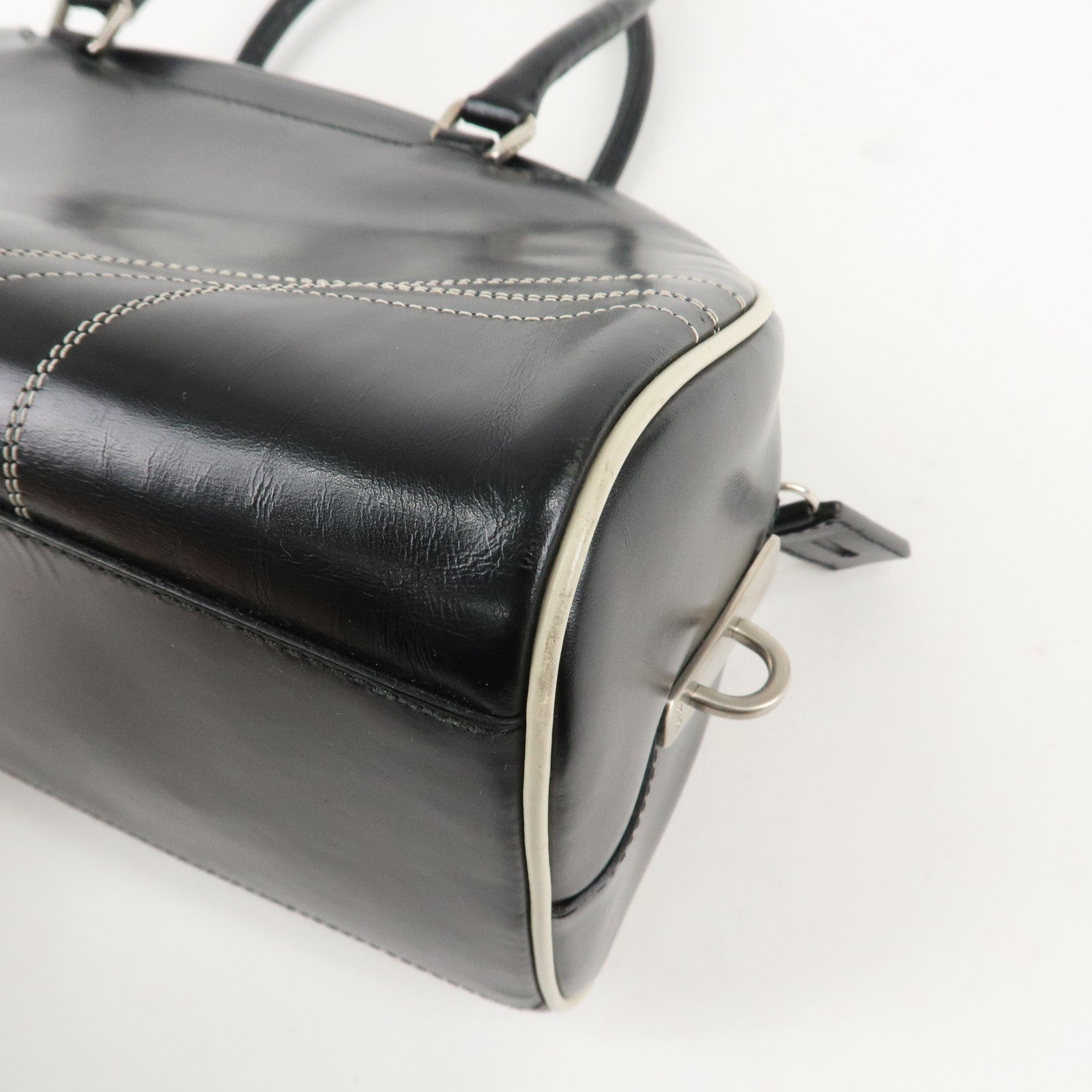 PRADA Leather Mini Boston Bag Shoulder Bag Black Silver HDW Used