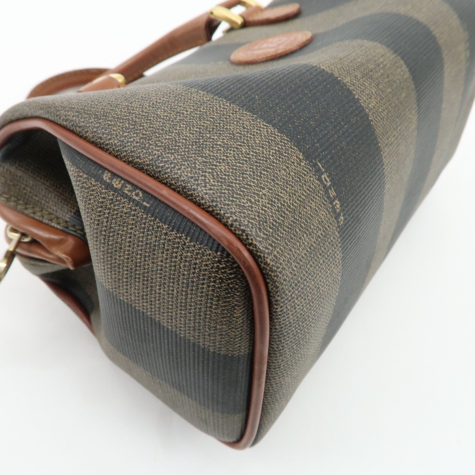 FENDI Pequin PVC Leather Hand Bag Brown Black 259021 Used