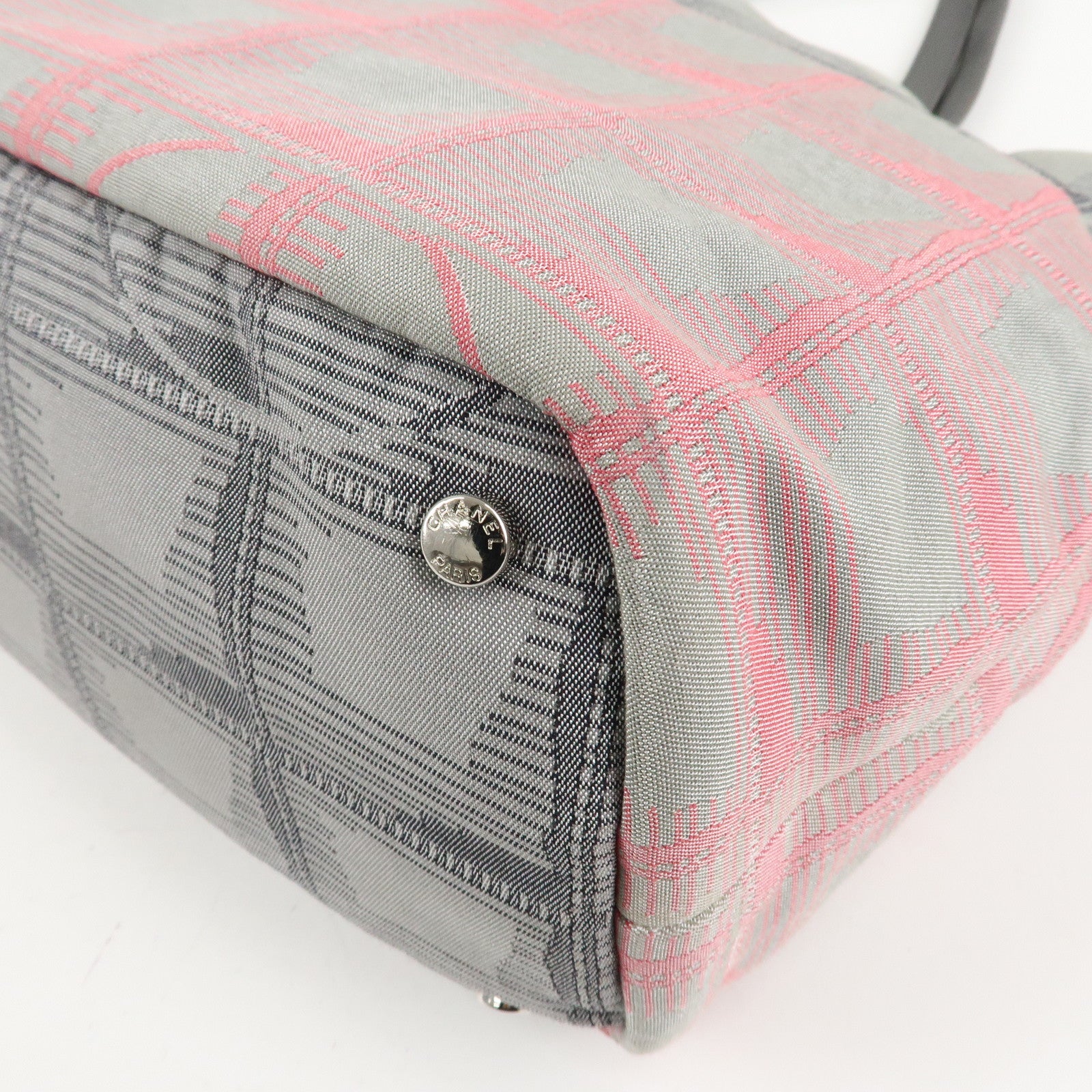 CHANEL New Travel Line Nylon Jacquard Leather Tote MM A47147 Used