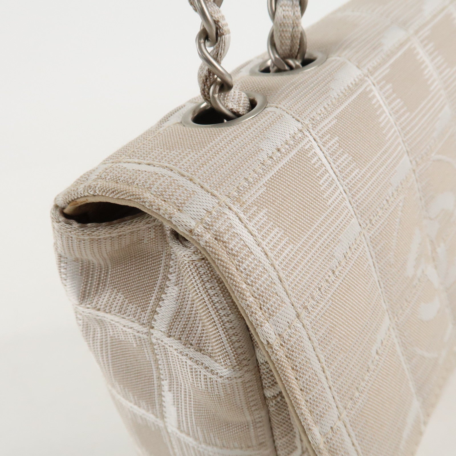 CHANEL Travel Line Chocolate Bar Nylon Jacquard Chain Bag A15285 Used