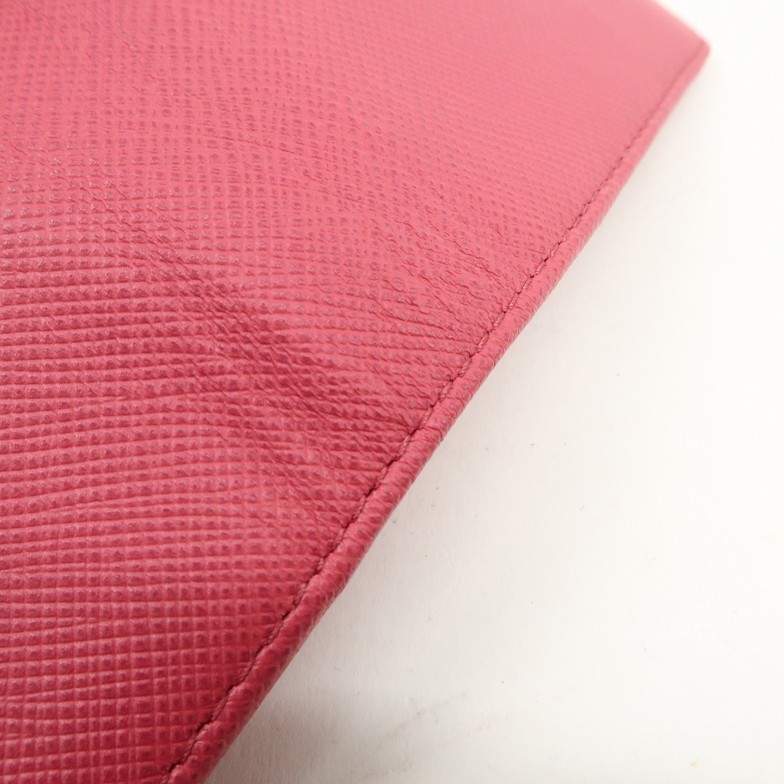 PRADA Logo Saffiano Leather Bi-Fold Wallet Pink 1MV204 Used