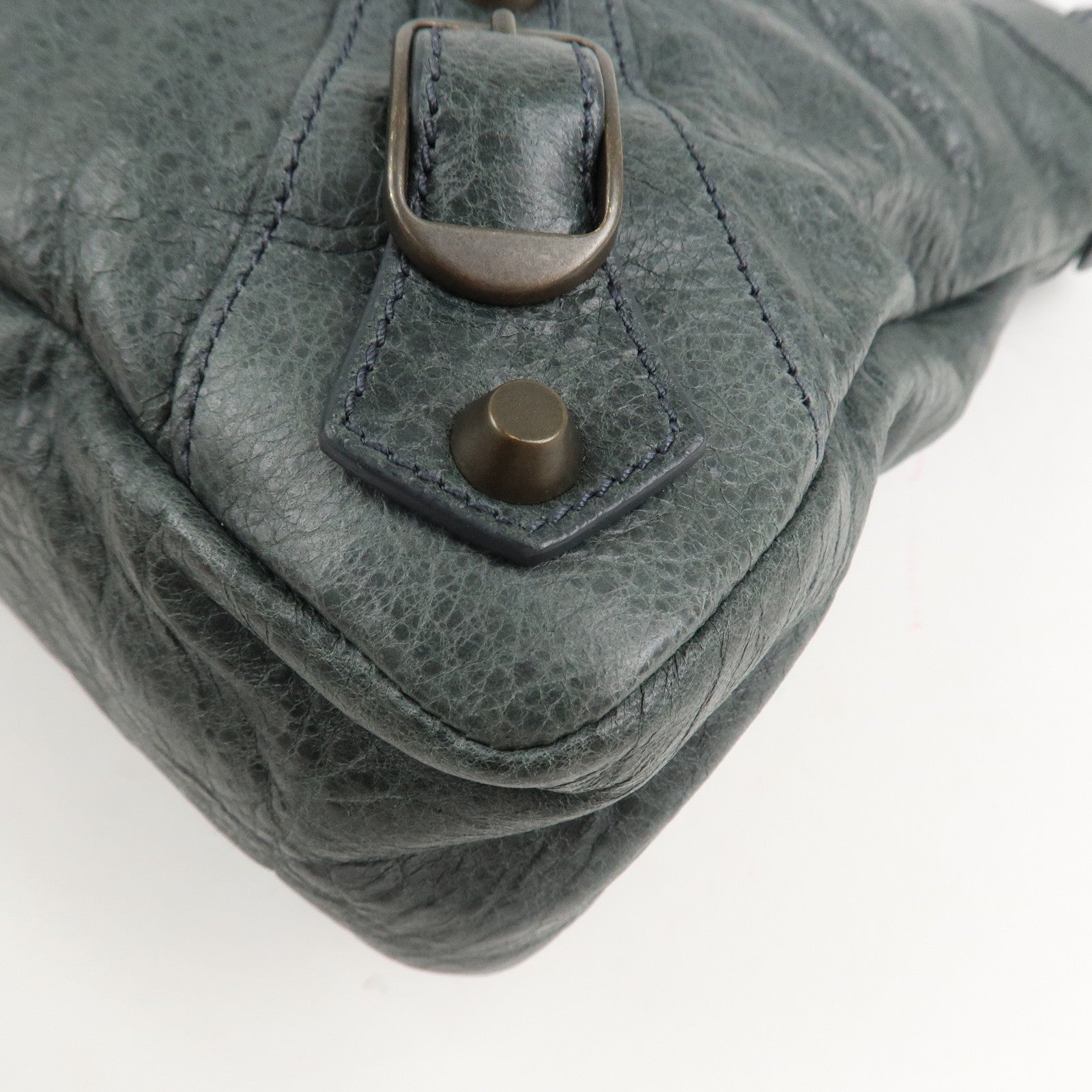 BALENCIAGA The City Leather 2way Bag Hand Bag Green 240579 Used