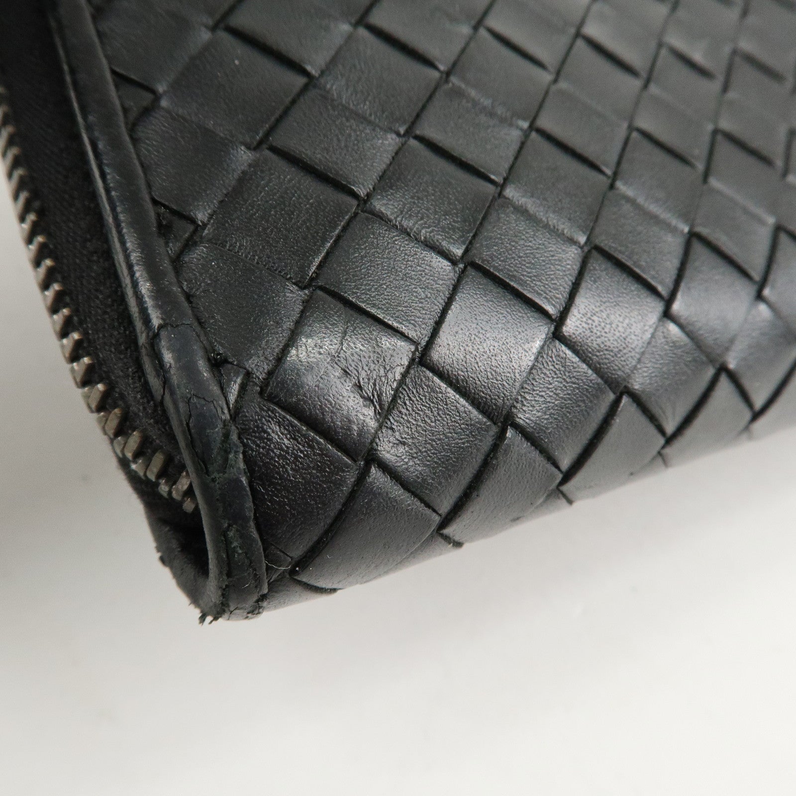 BOTTEGA VENETA Intrecciato Leather Zippy Around Long Wallet Black Used