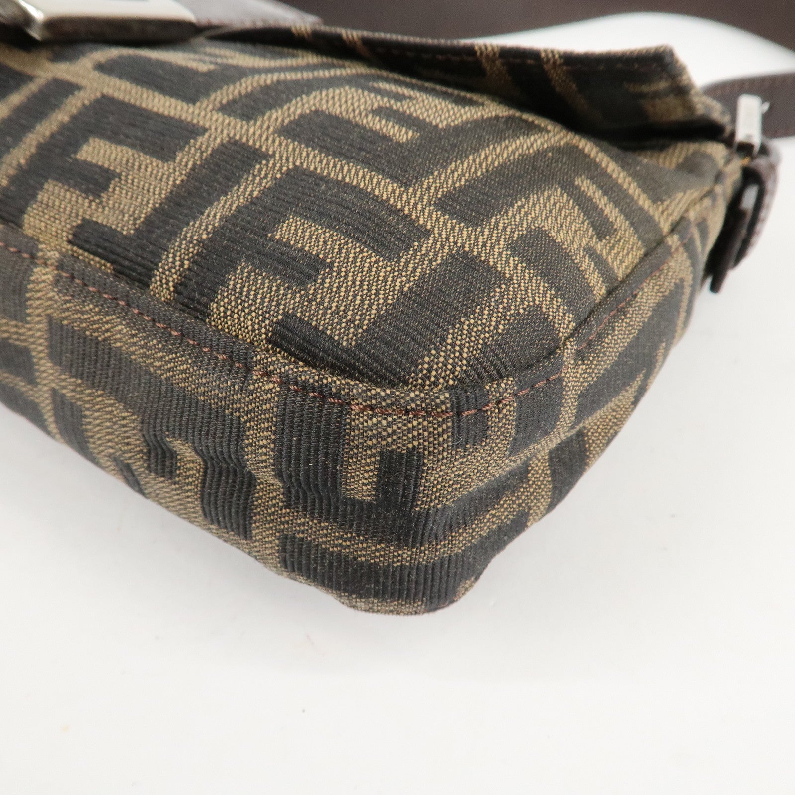 FENDI Mamma Baguette Canvas Shoulder Bag Brown Black 26424 Used