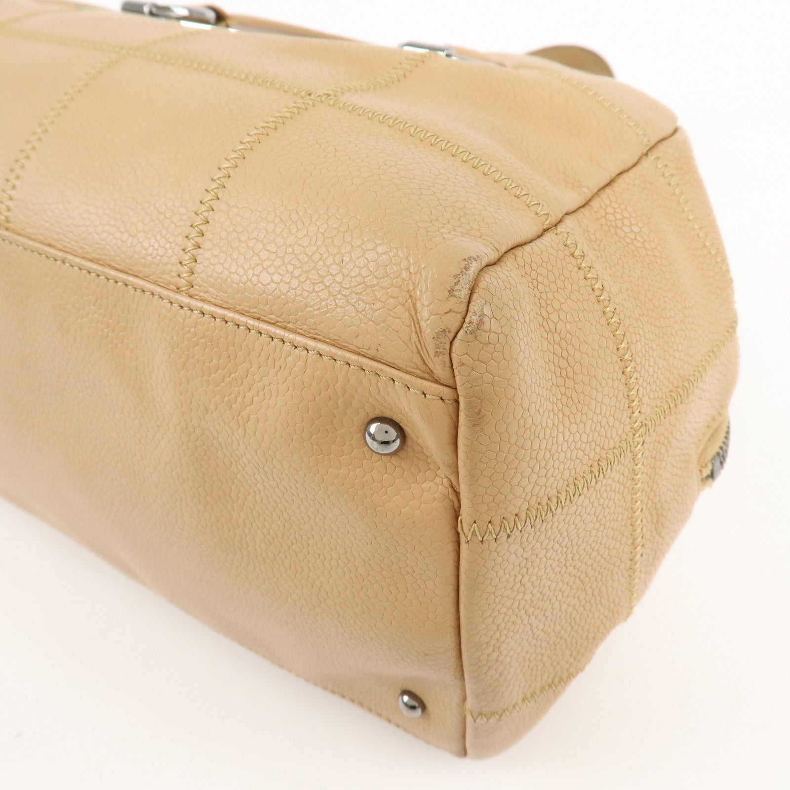 CHANEL Chocolate Bar Caviar Skin Mini Boston Bag Beige A26135 Used