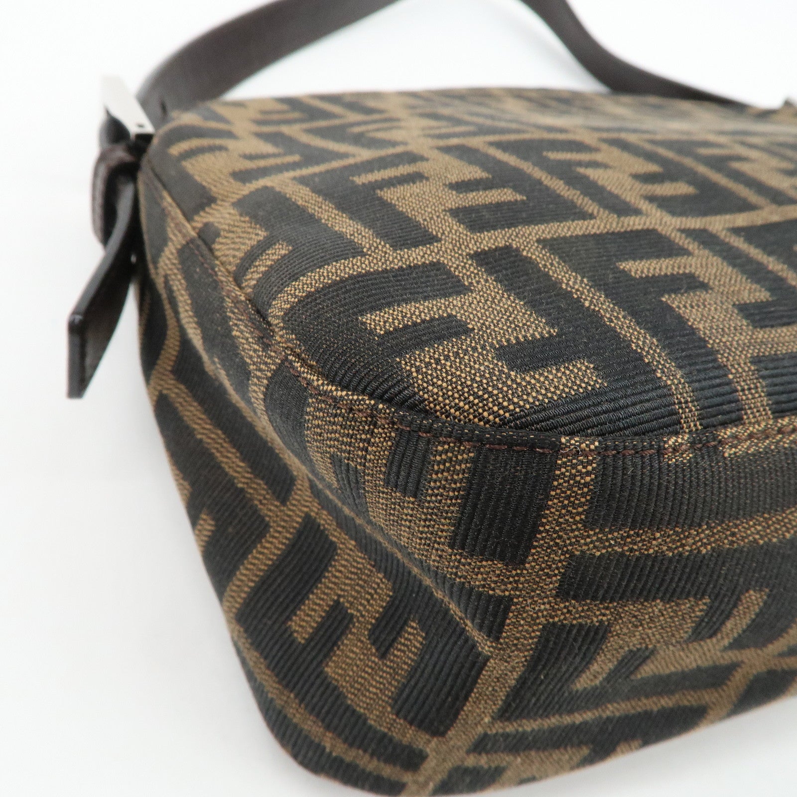 FENDI Zucca Canvas Leather Semi-Shoulder Bag Brown Black 26725 Used