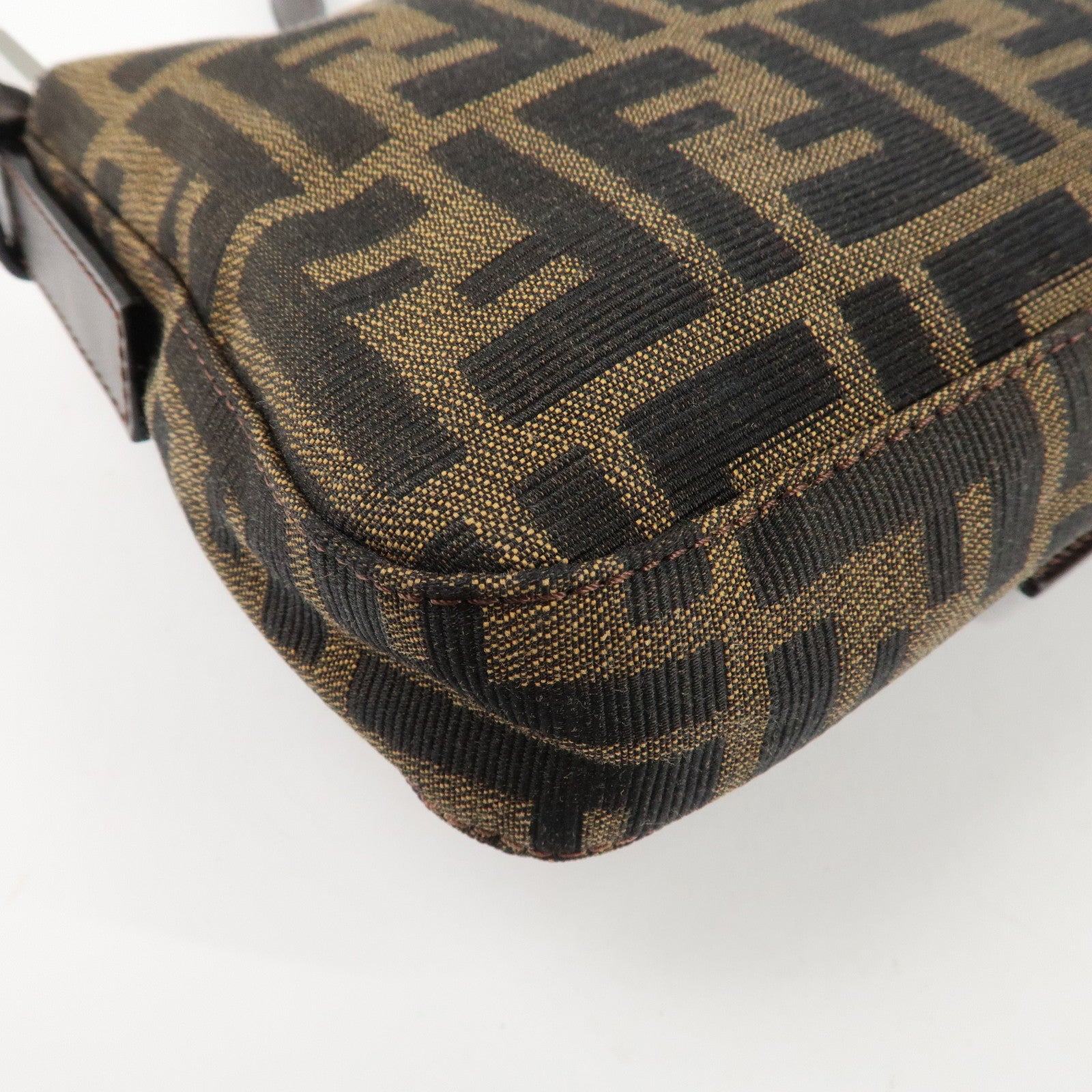 FENDI Mamma Baguette Zucca Canvas Shoulder Bag Brown Black 26424 Used