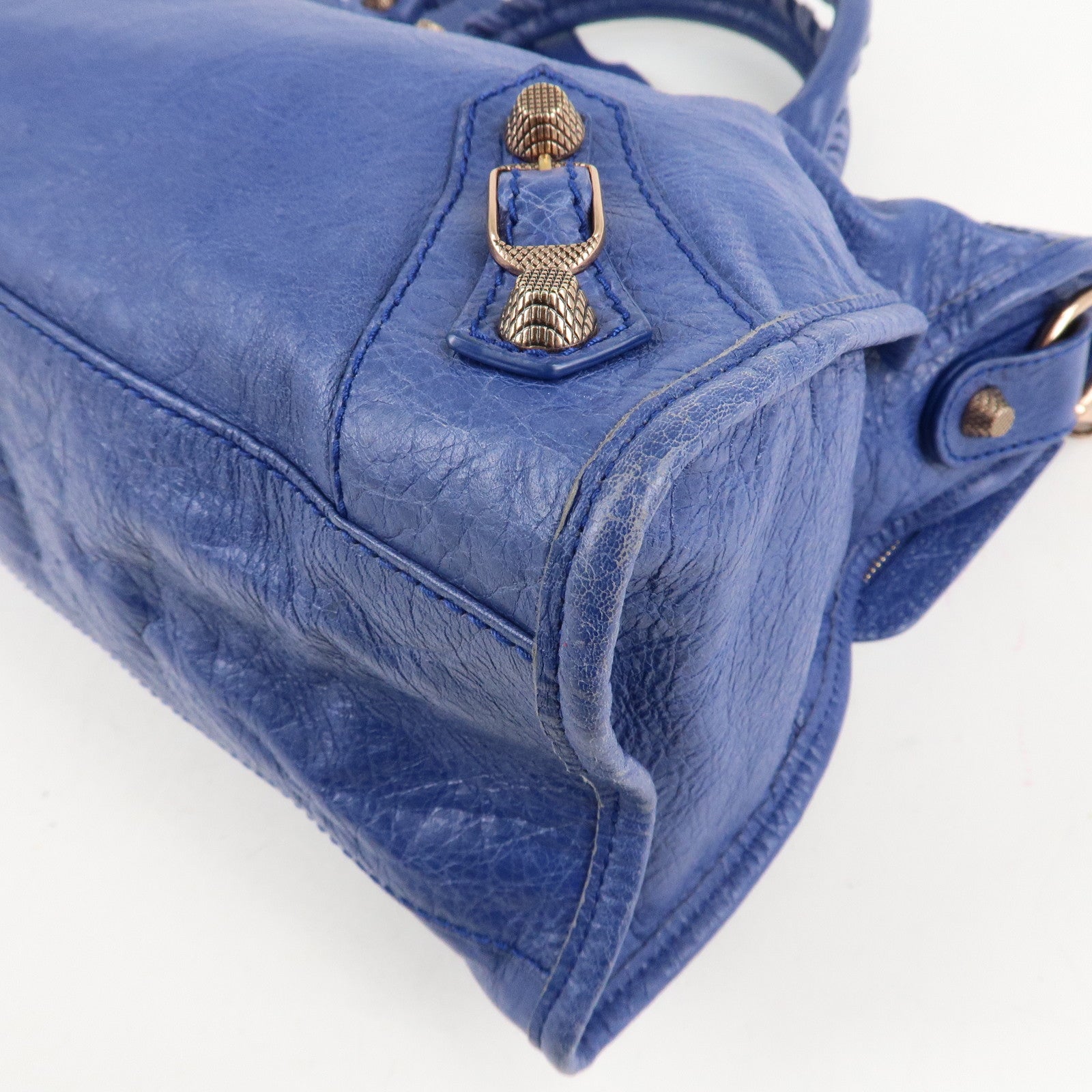 BALENCIAGA The Giant City Leather 2Way Hand Bag Blue 281770 Used