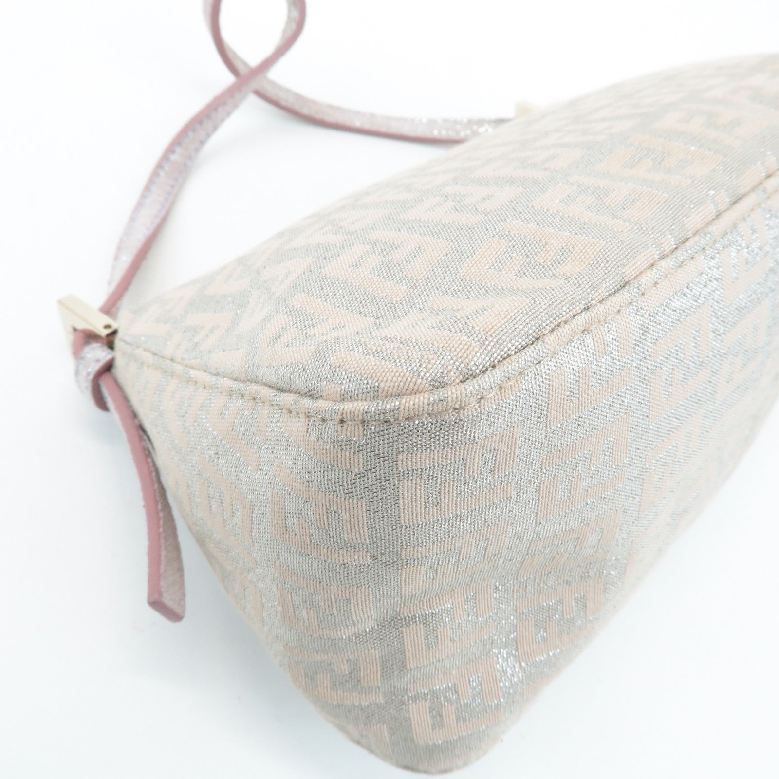 FENDI Mini Mamma Baguette Canvas Leather Shoulder Bag Beige 8BR180 Used