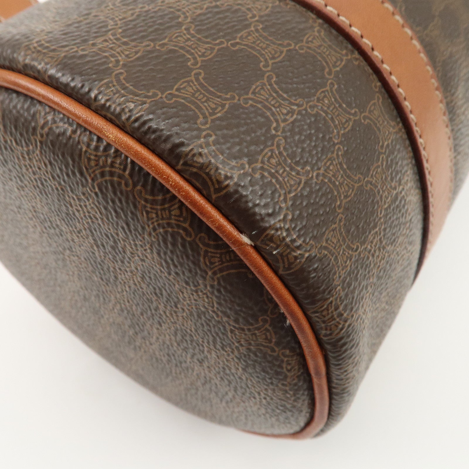 CELINE Macadam PVC Leather Boston Bag Brown Dark Brown Used