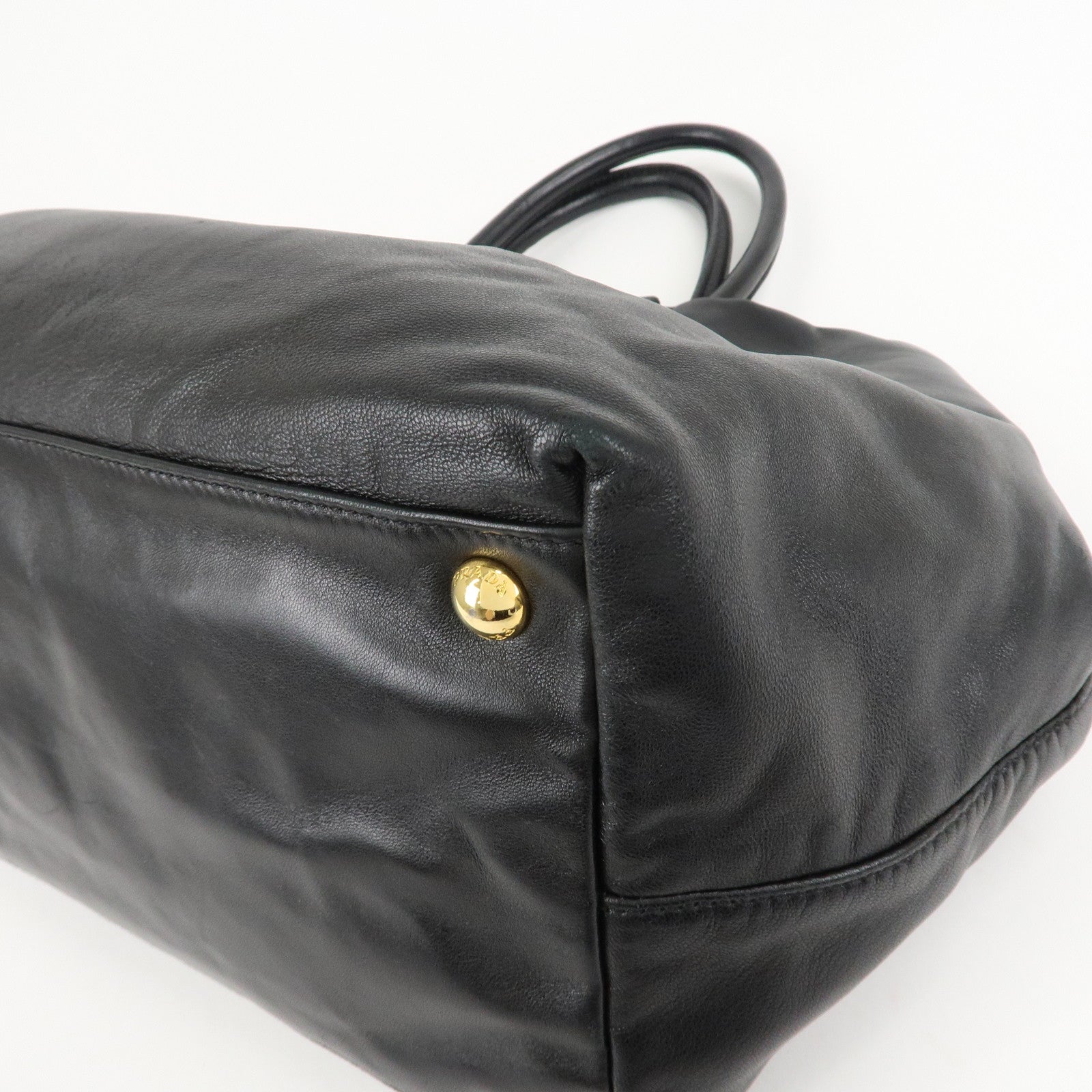 PRADA Nappa Leather Ribbon Tote Bag Hand Bag NERO Black BN1601 Used