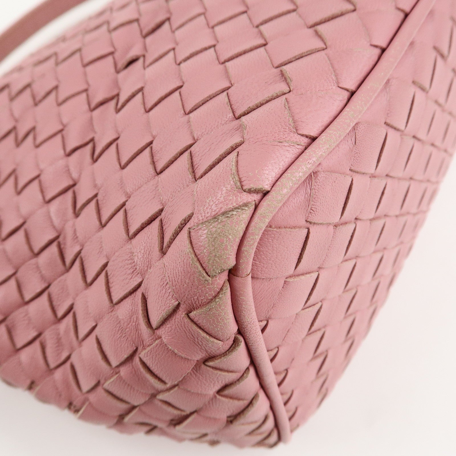 BOTTEGA VENETA Intrecciato Leather Shoulder Bag Pink Used
