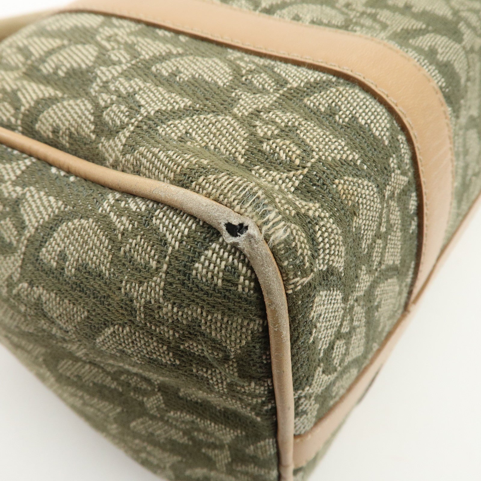 Christian Dior Trotter Canvas Leather Boston Bag White Khaki Used